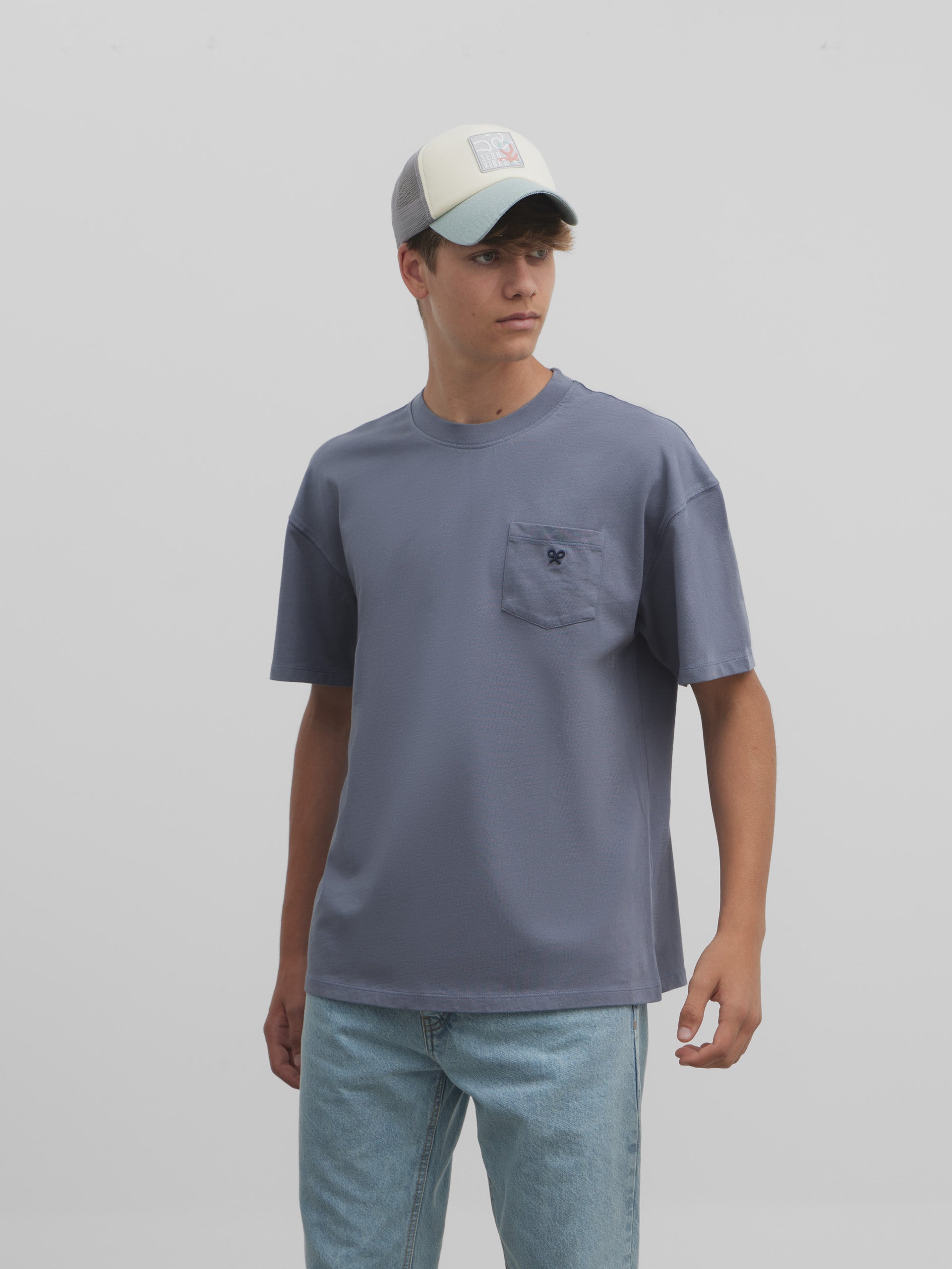 T-shirt à poche coupe spéciale bleu indigo