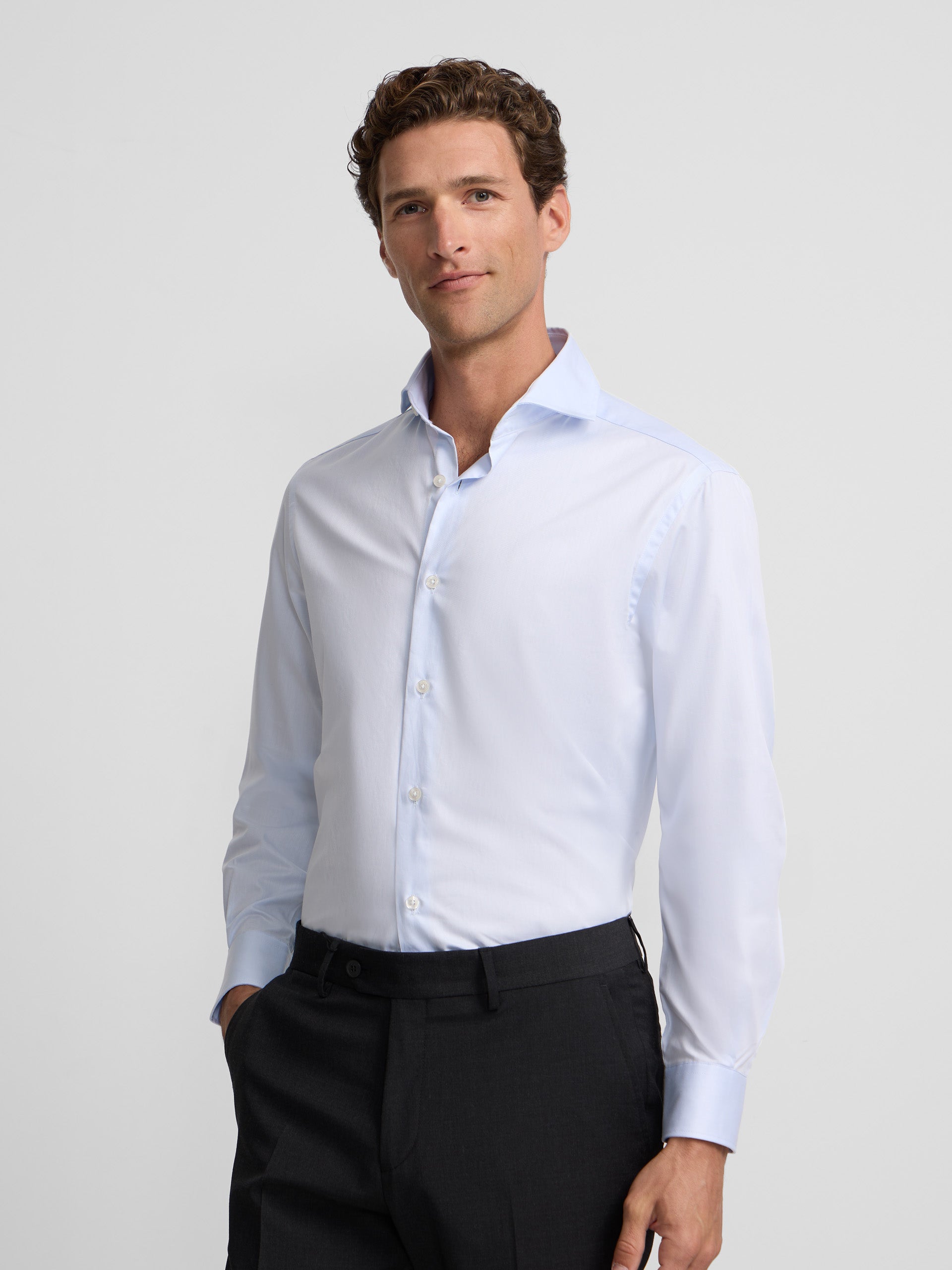 Light blue dress shirt with single cuff