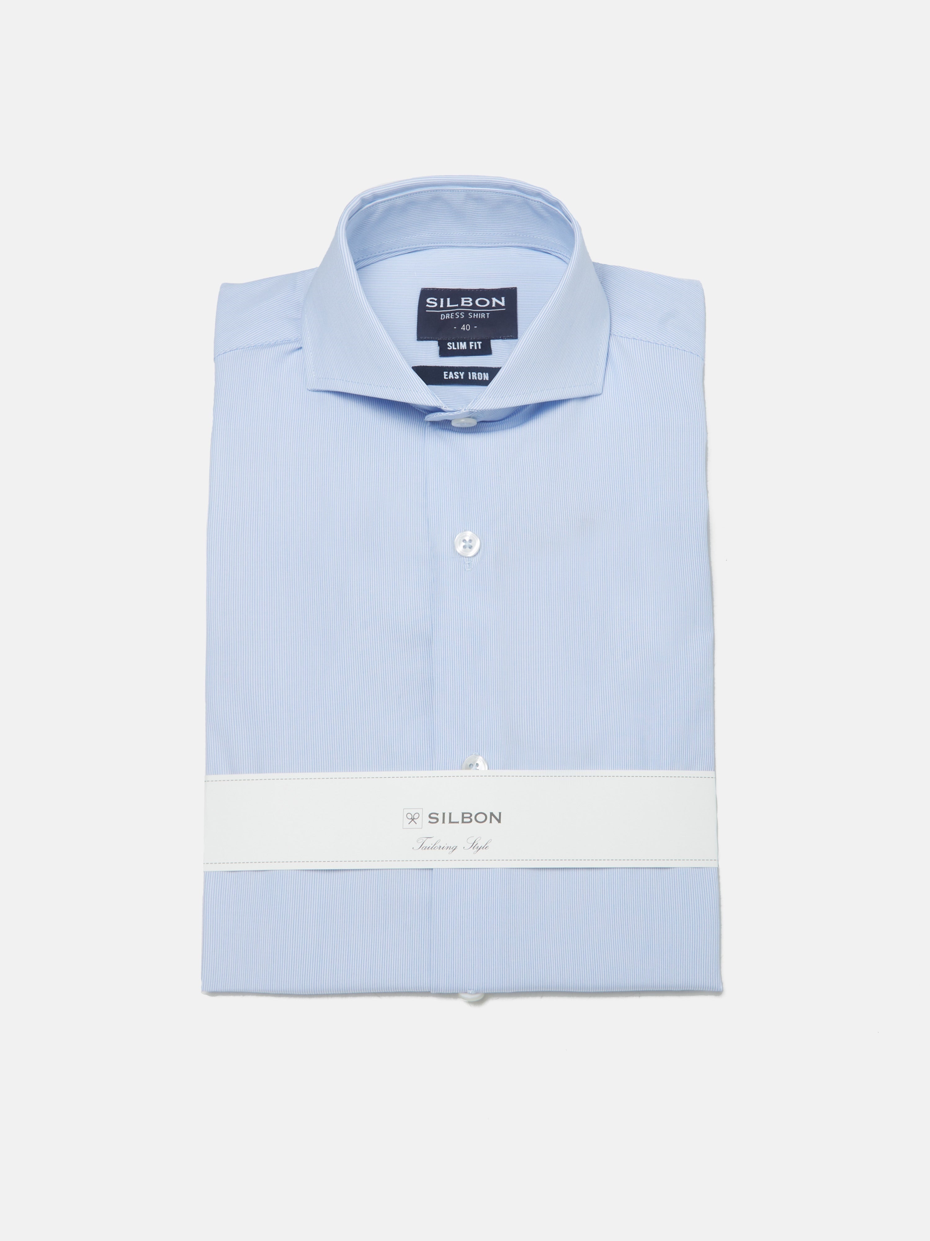 Camisa vestir mini rayas celeste puño simple