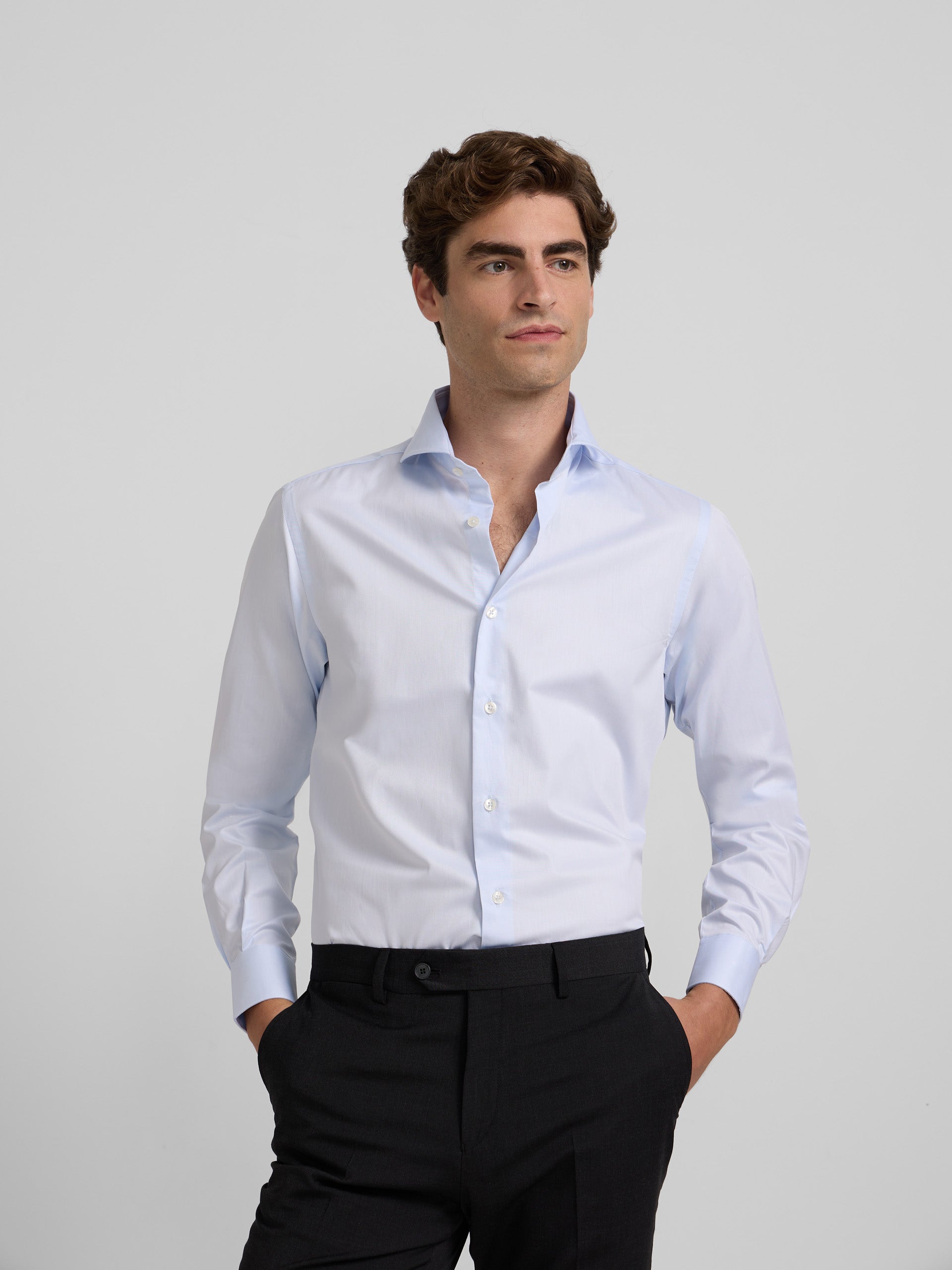 Chemise mini à rayures bleu clair avec double poignet