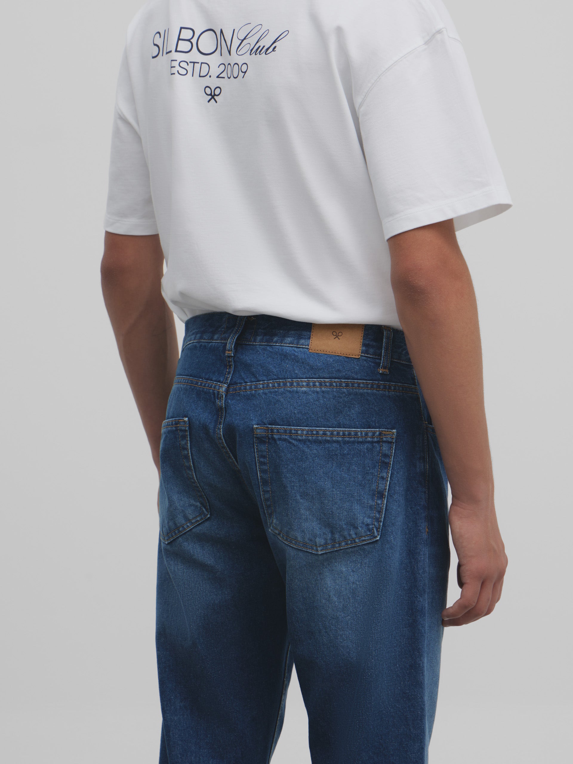 Pantalon sport cropped en denim bleu moyen