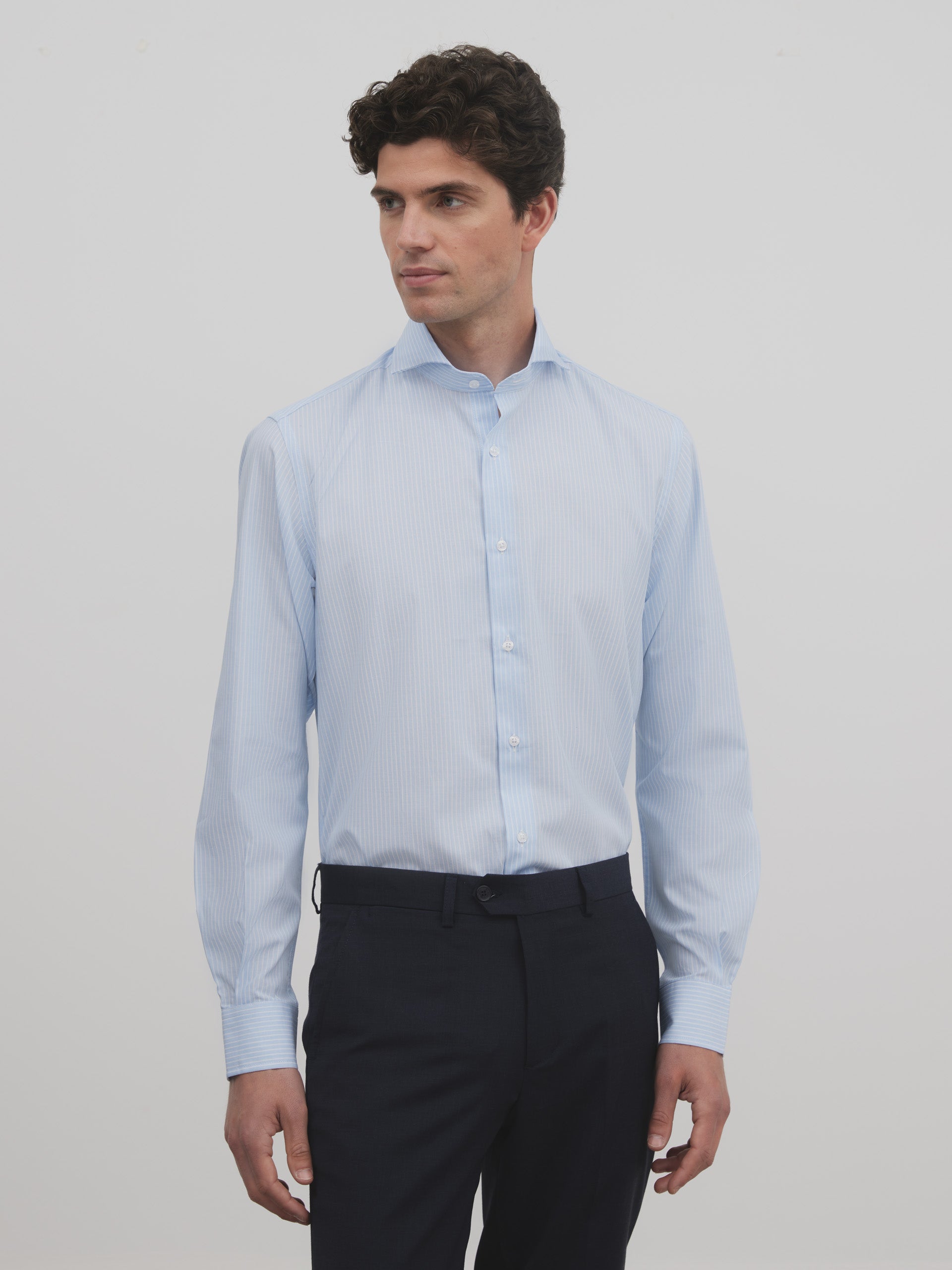 Light blue dress shirt with white stripes