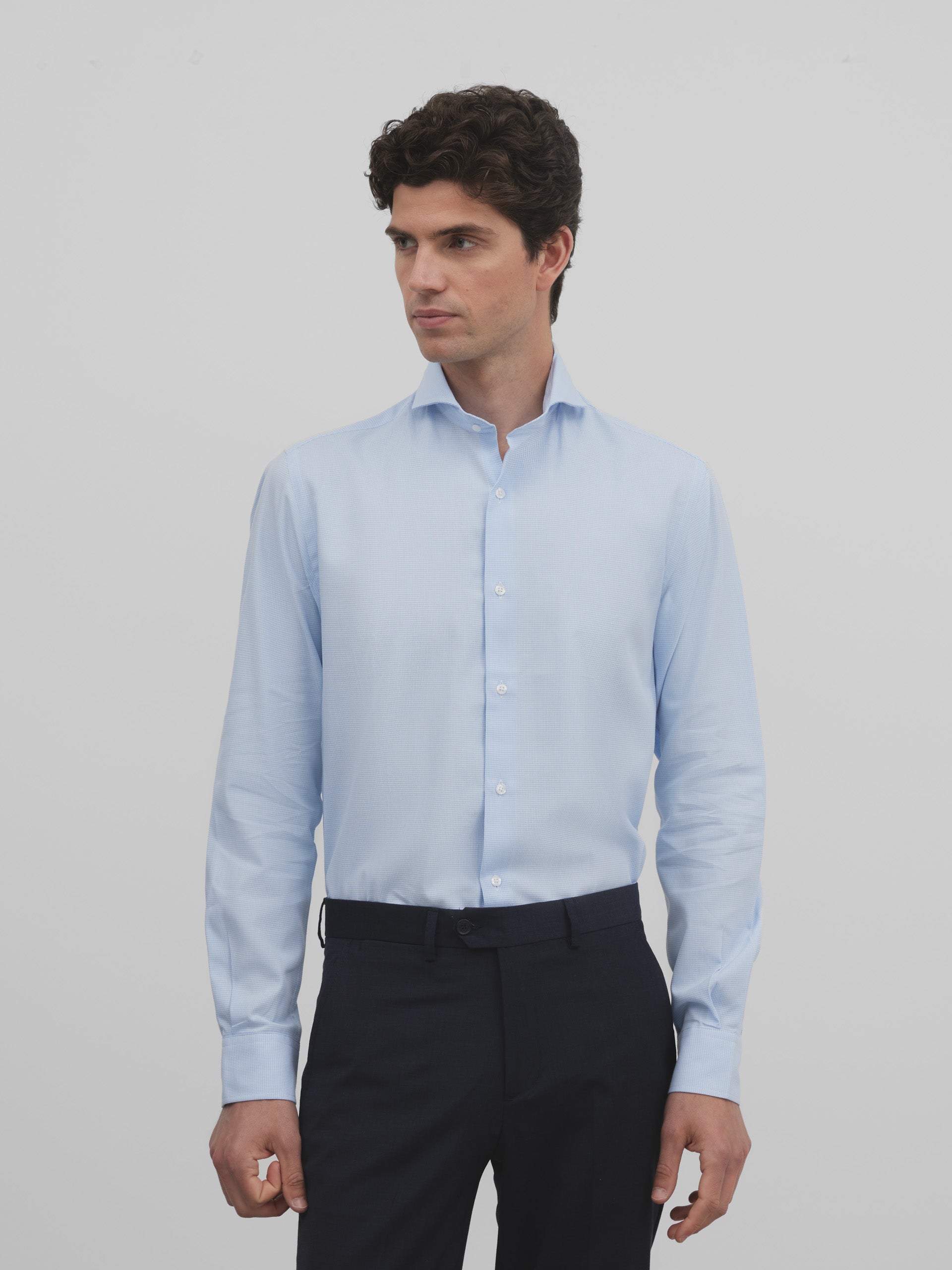 Camisa vestir cuadro vichy celeste