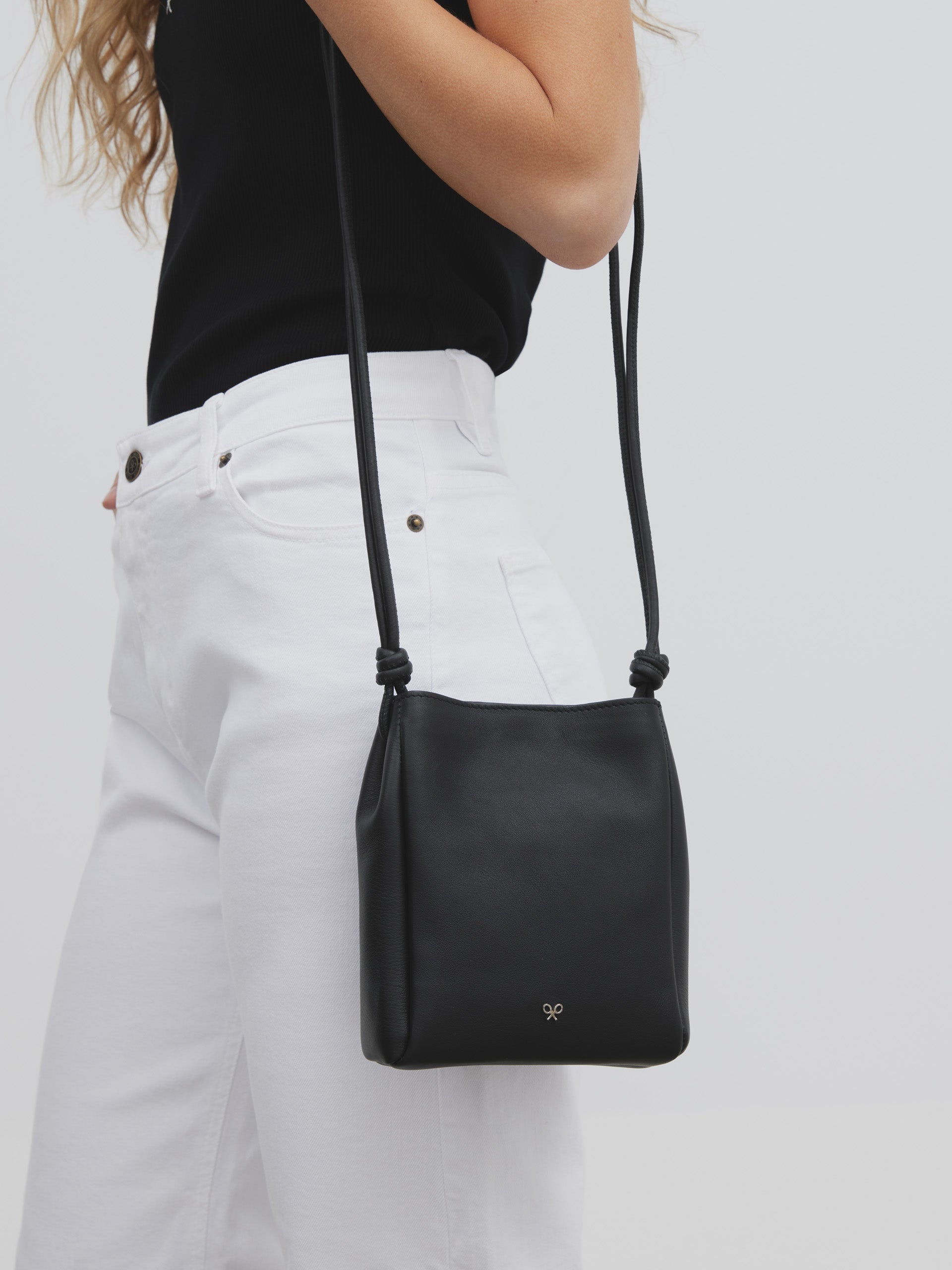 Black leather knot bag