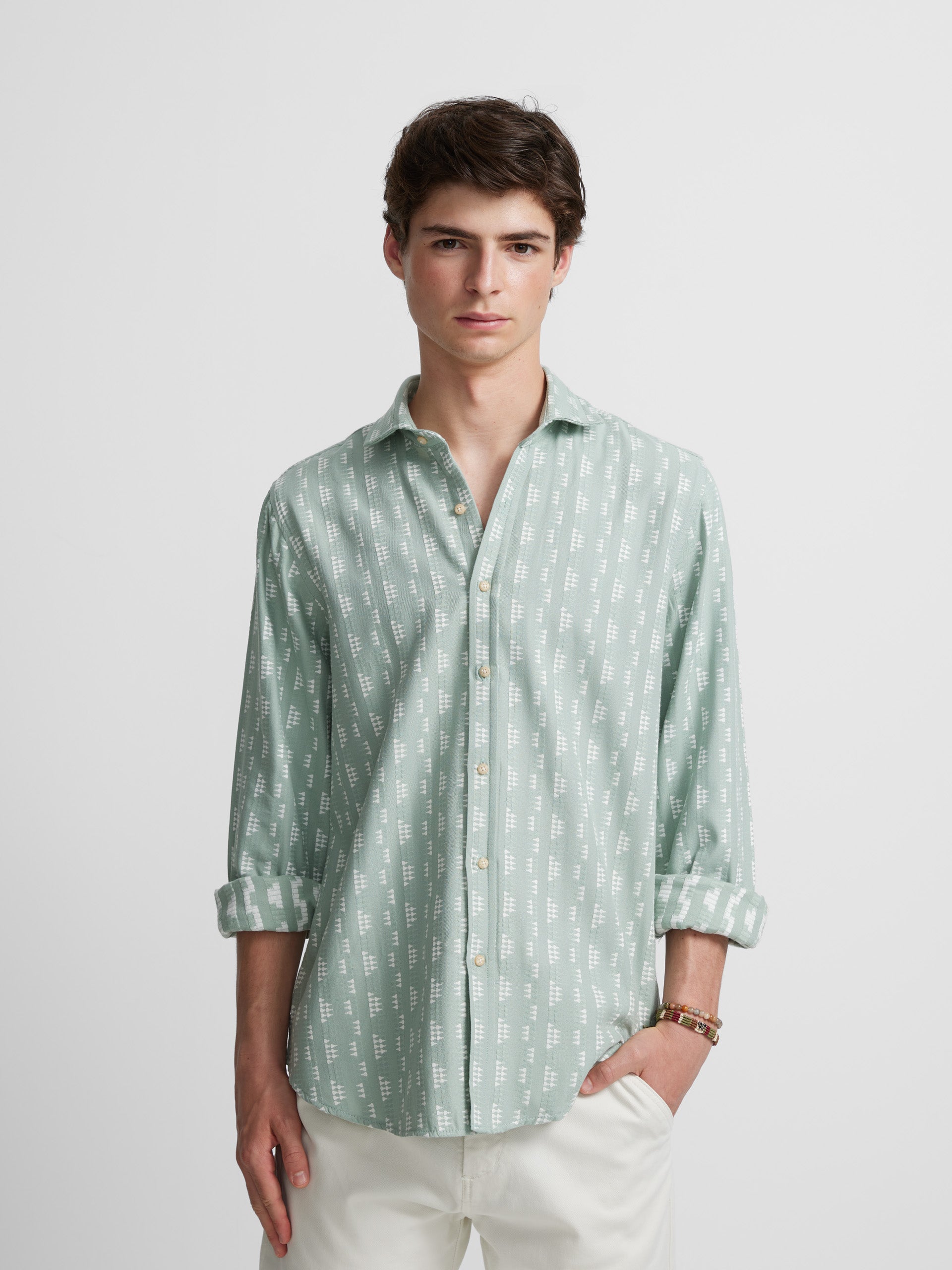 Green ethnic embroidered sport shirt