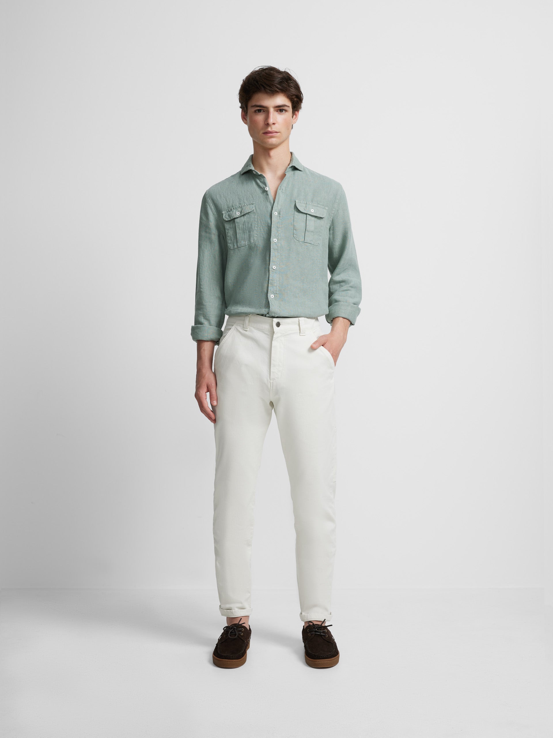 Green warm linen sport shirt