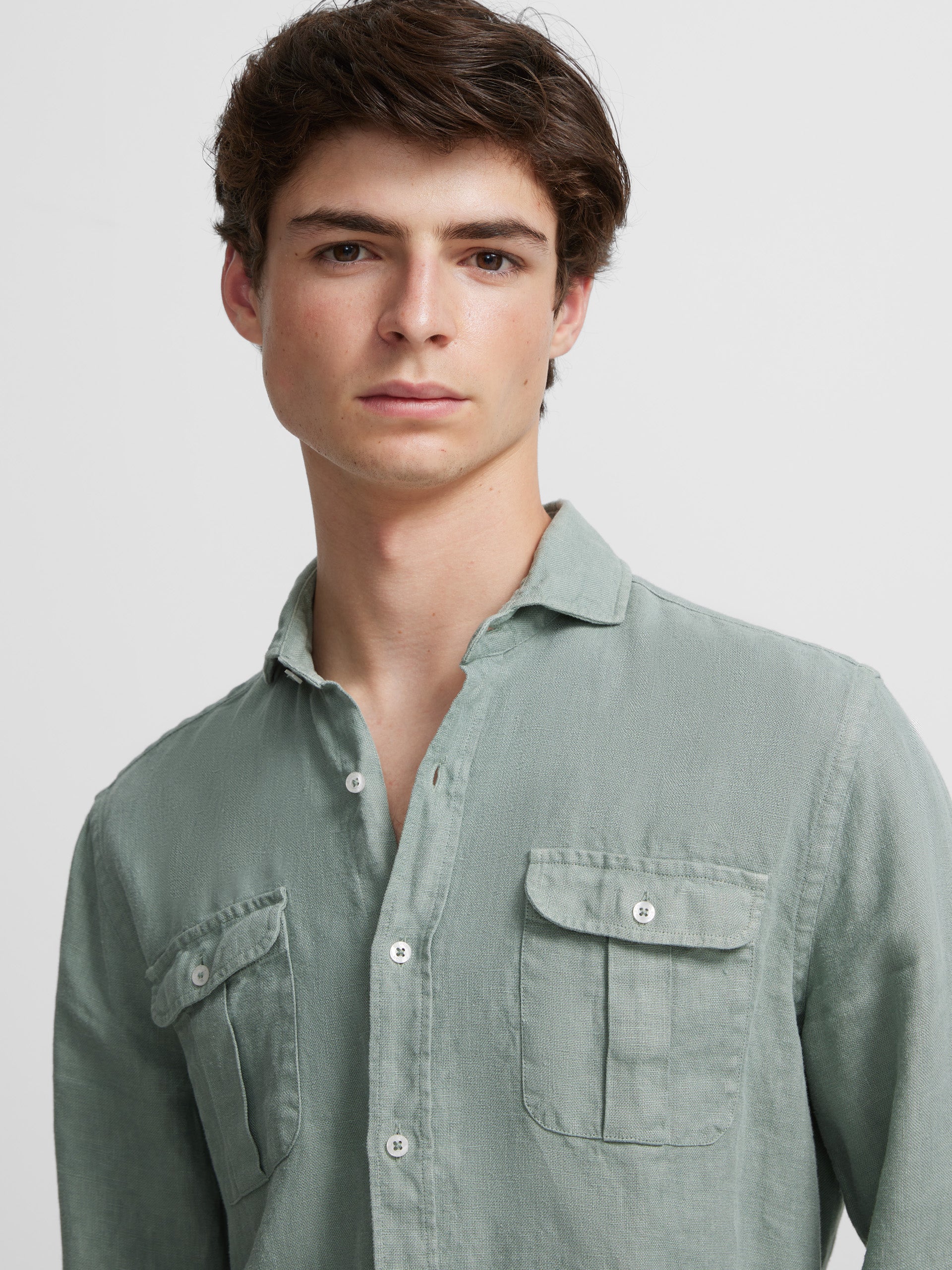 Green warm linen sport shirt