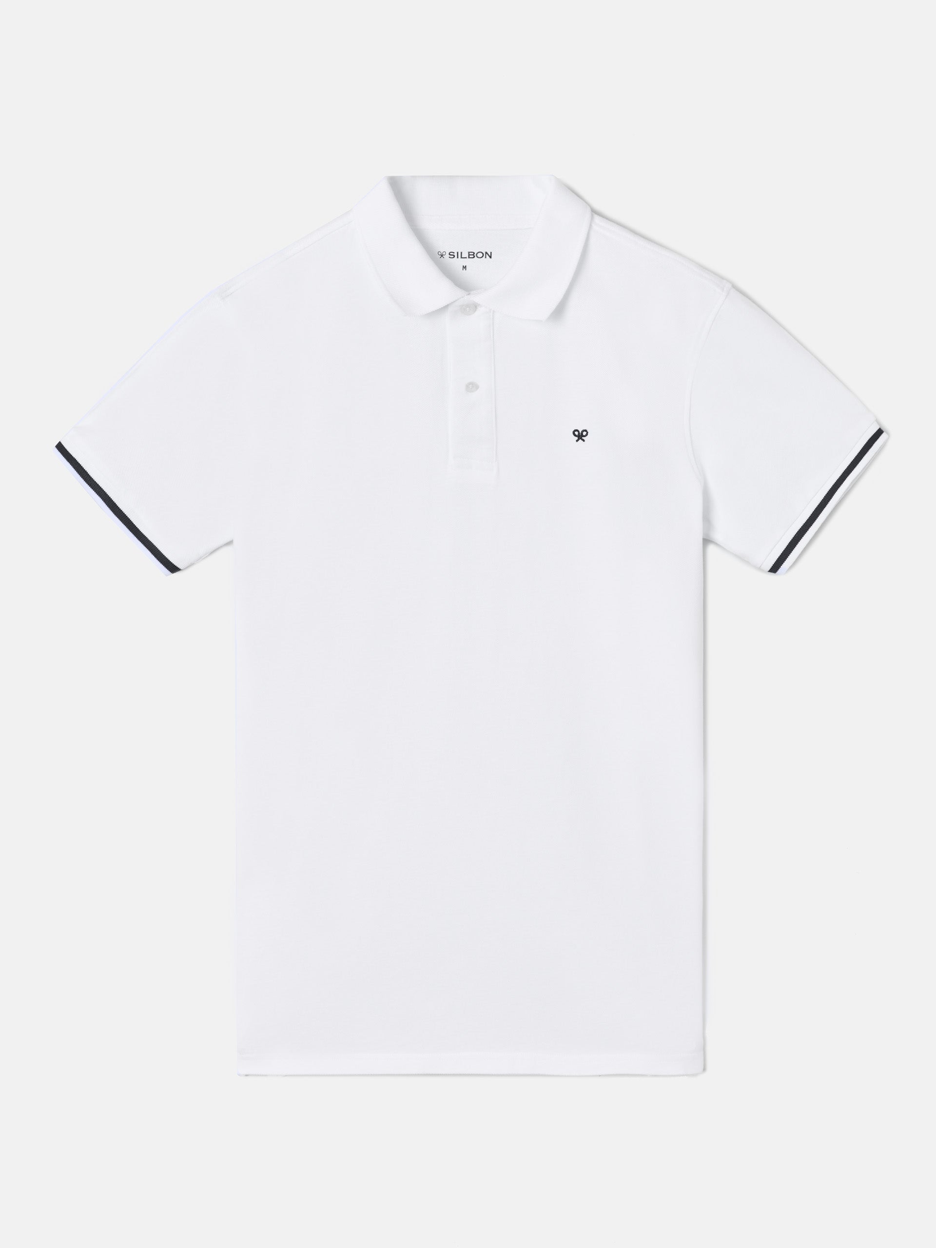 Polo shirt with white striped sleeves