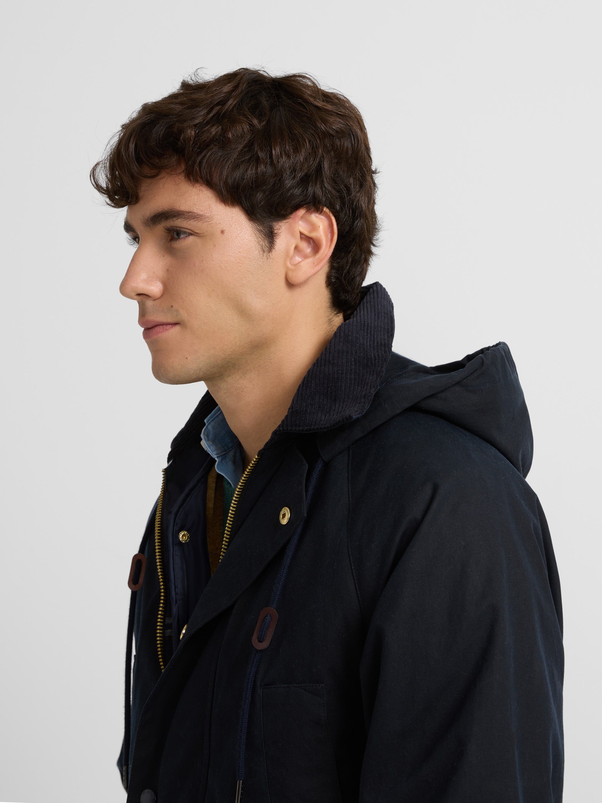 Classic navy blue waxed coat