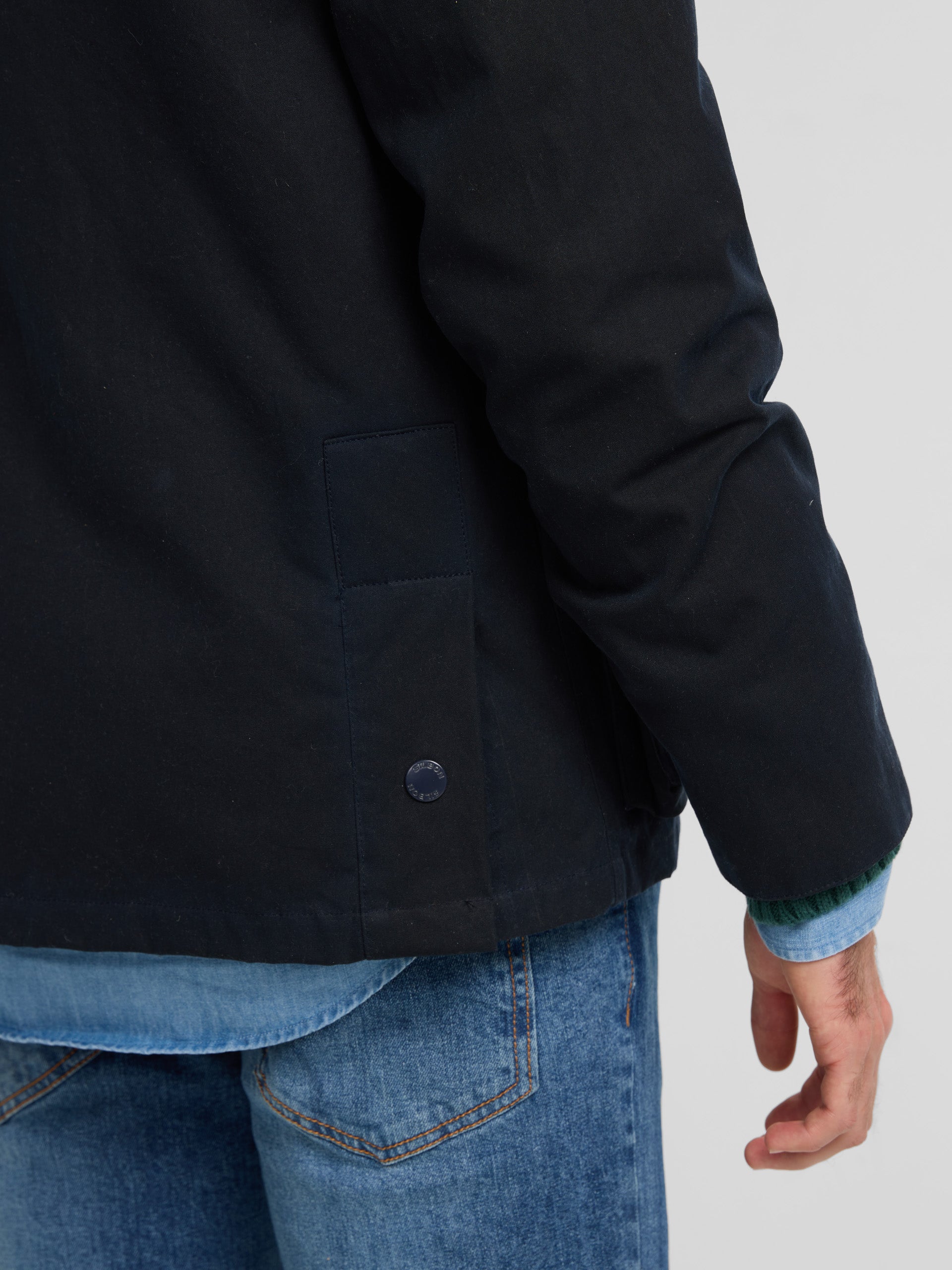 Classic navy blue waxed coat