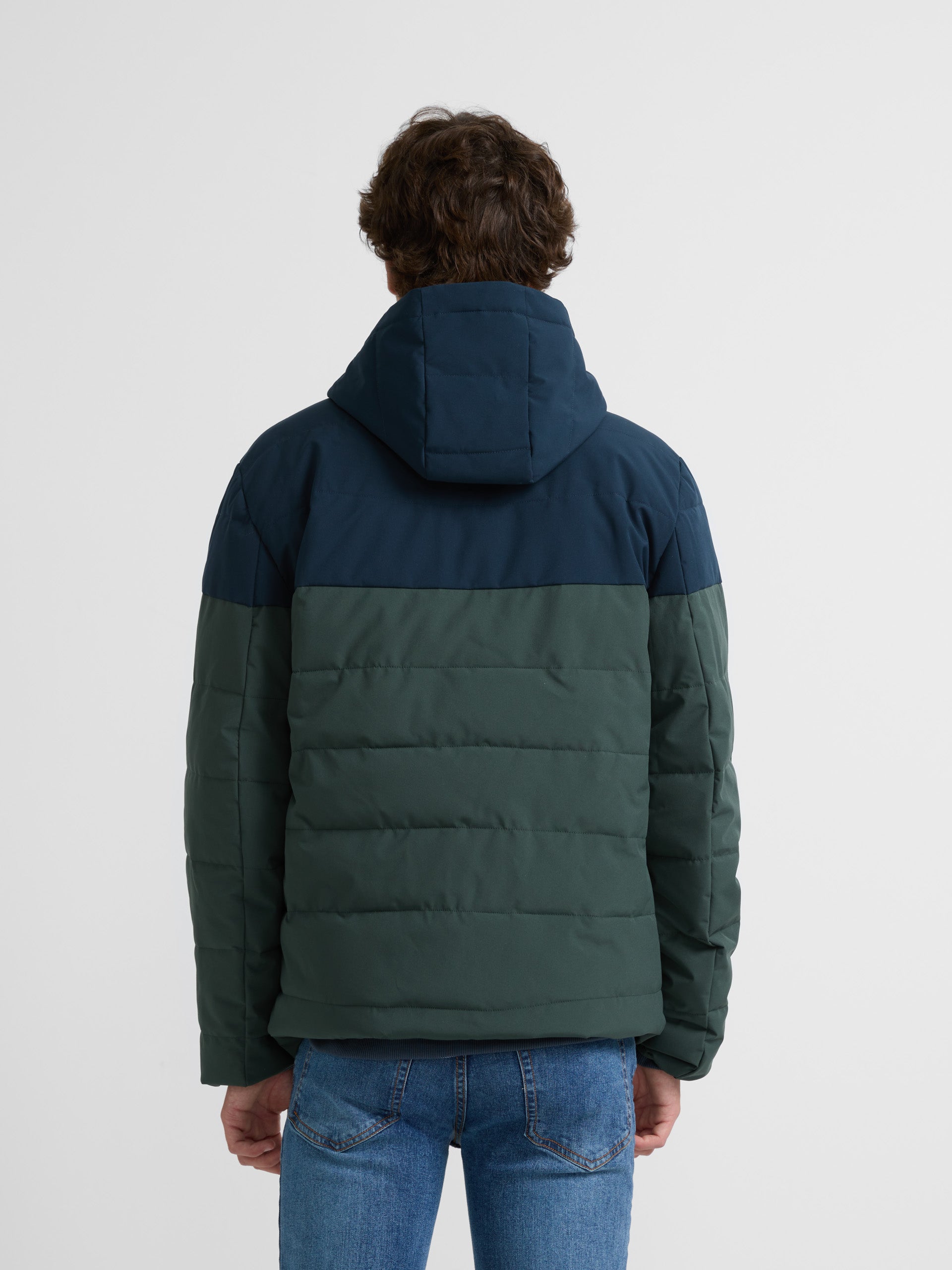 Manteau technique à capuche bicolore marine