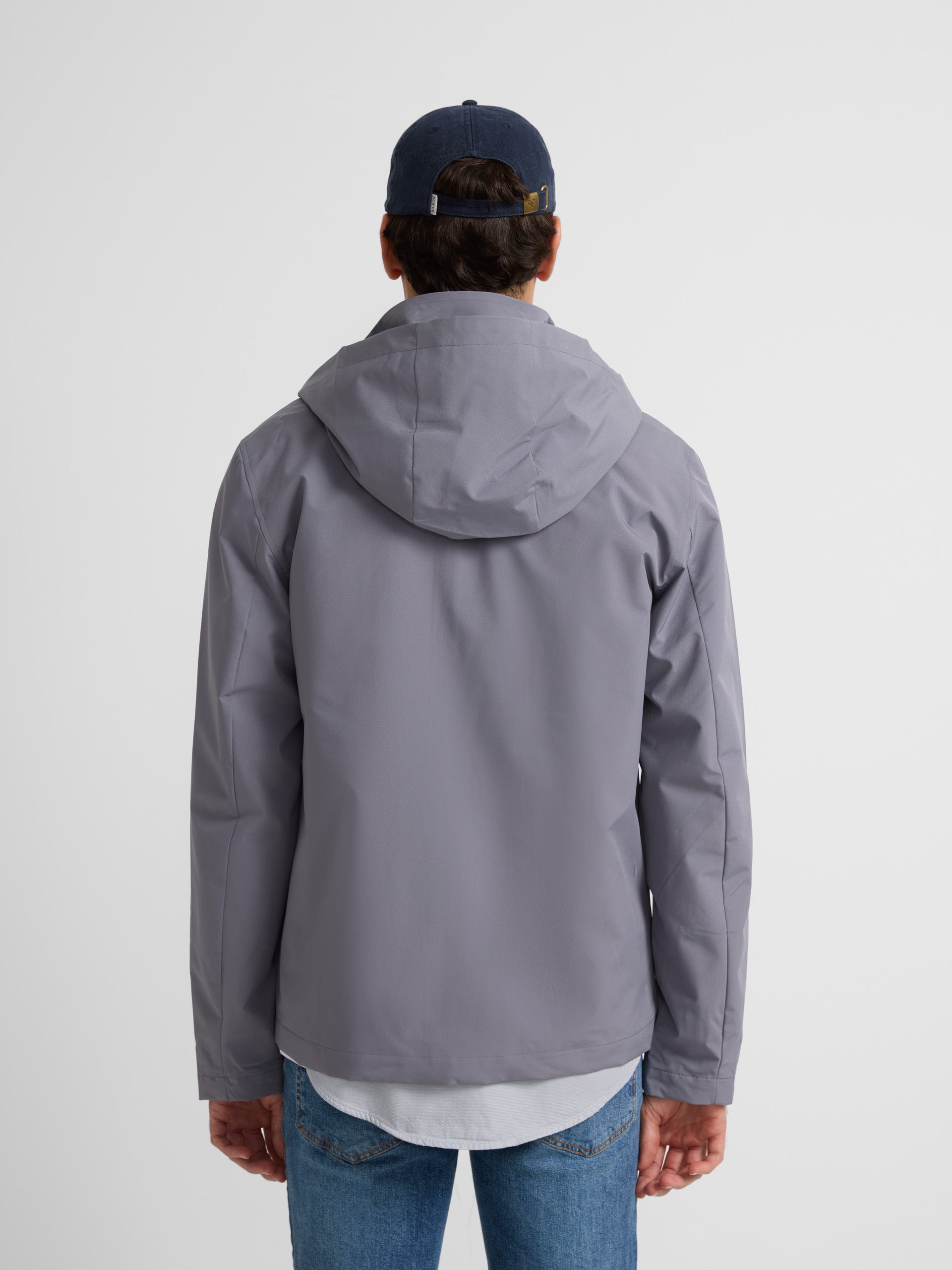 Grey hooded windbreaker jacket