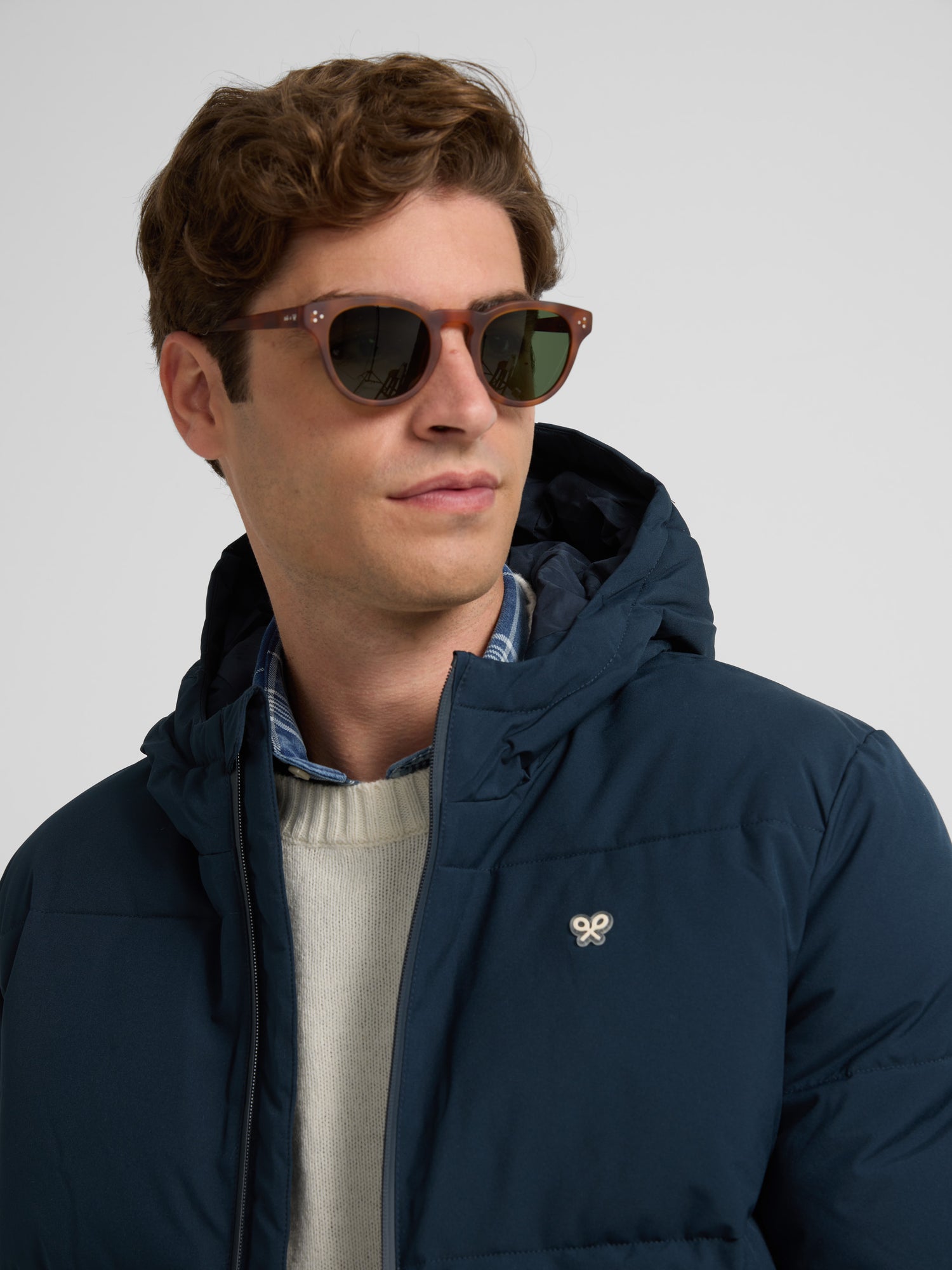 Warm navy technical hooded coat