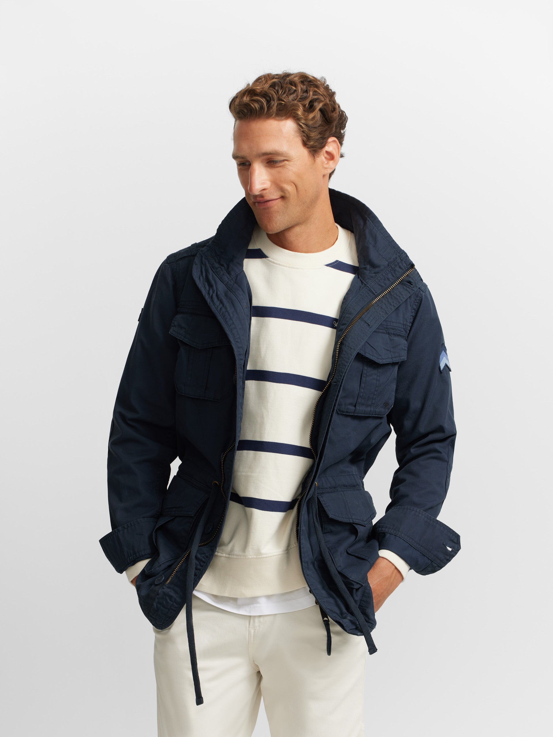 Navy blue garment dye military jacket