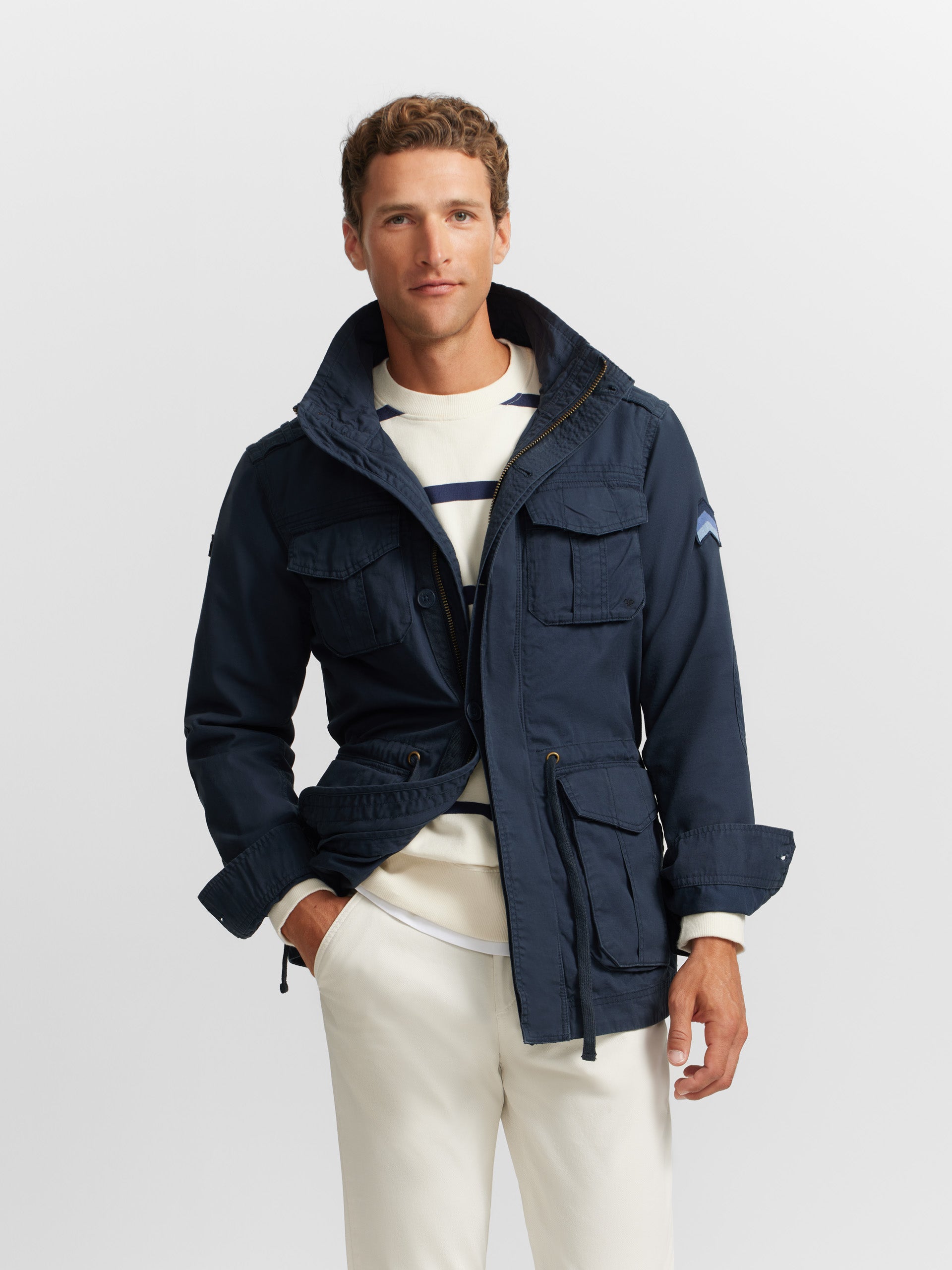 Navy blue garment dye military jacket