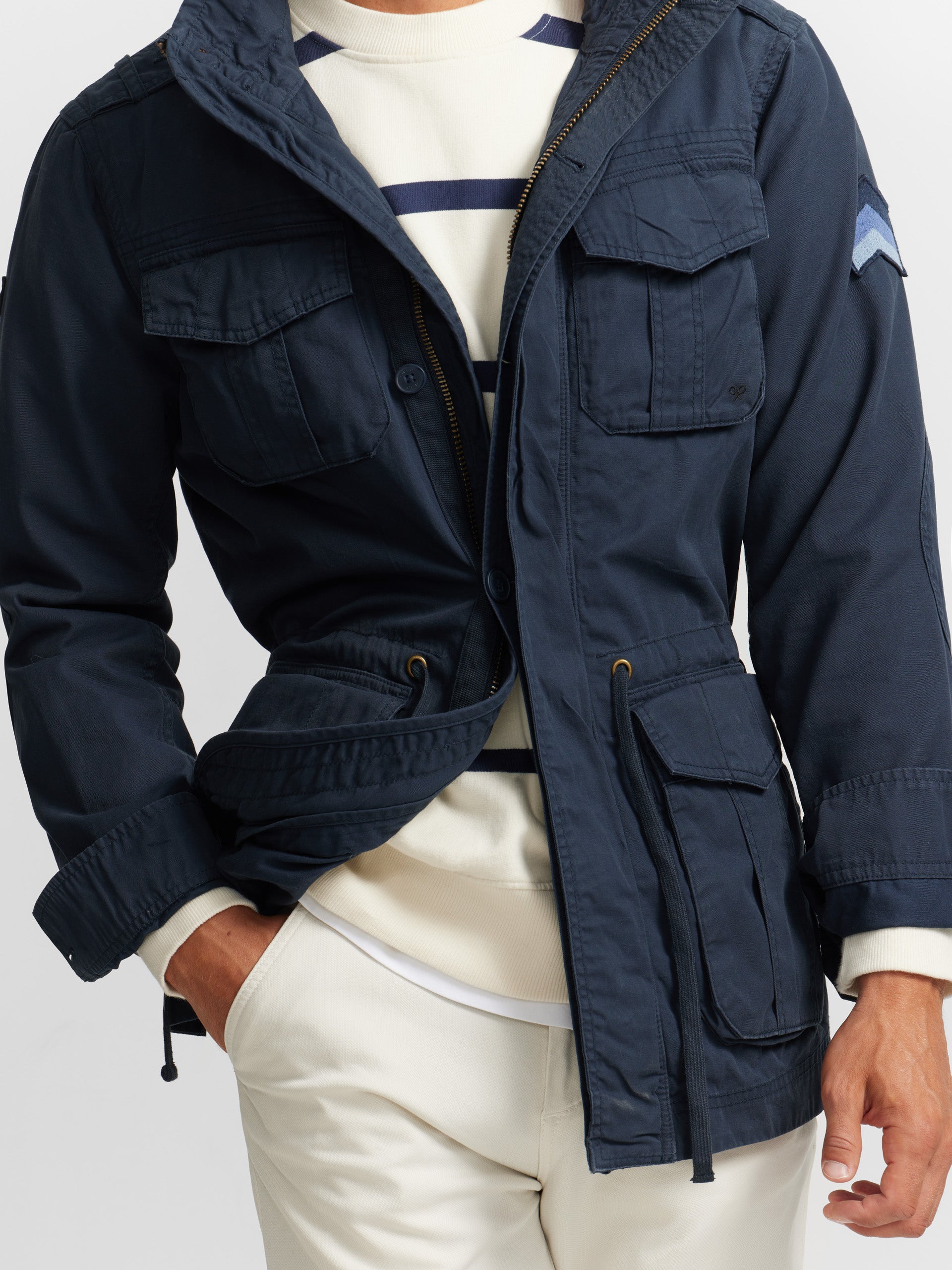 Navy blue garment dye military jacket