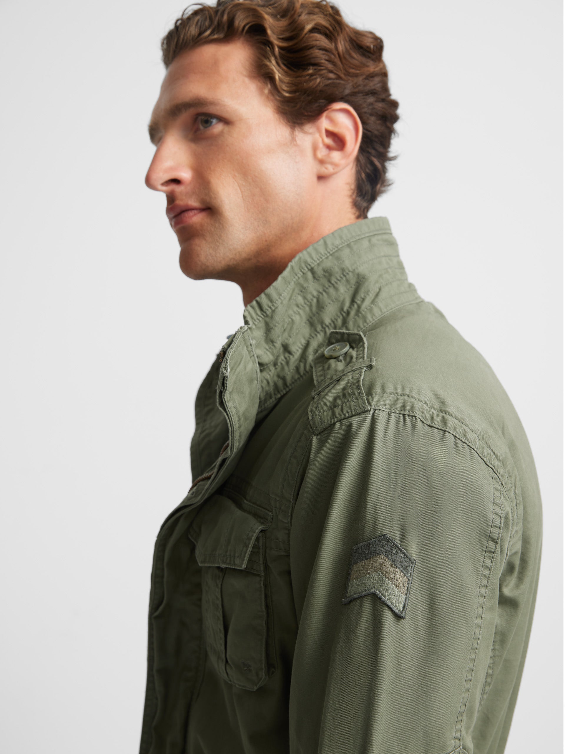 Green garment dye military jacket