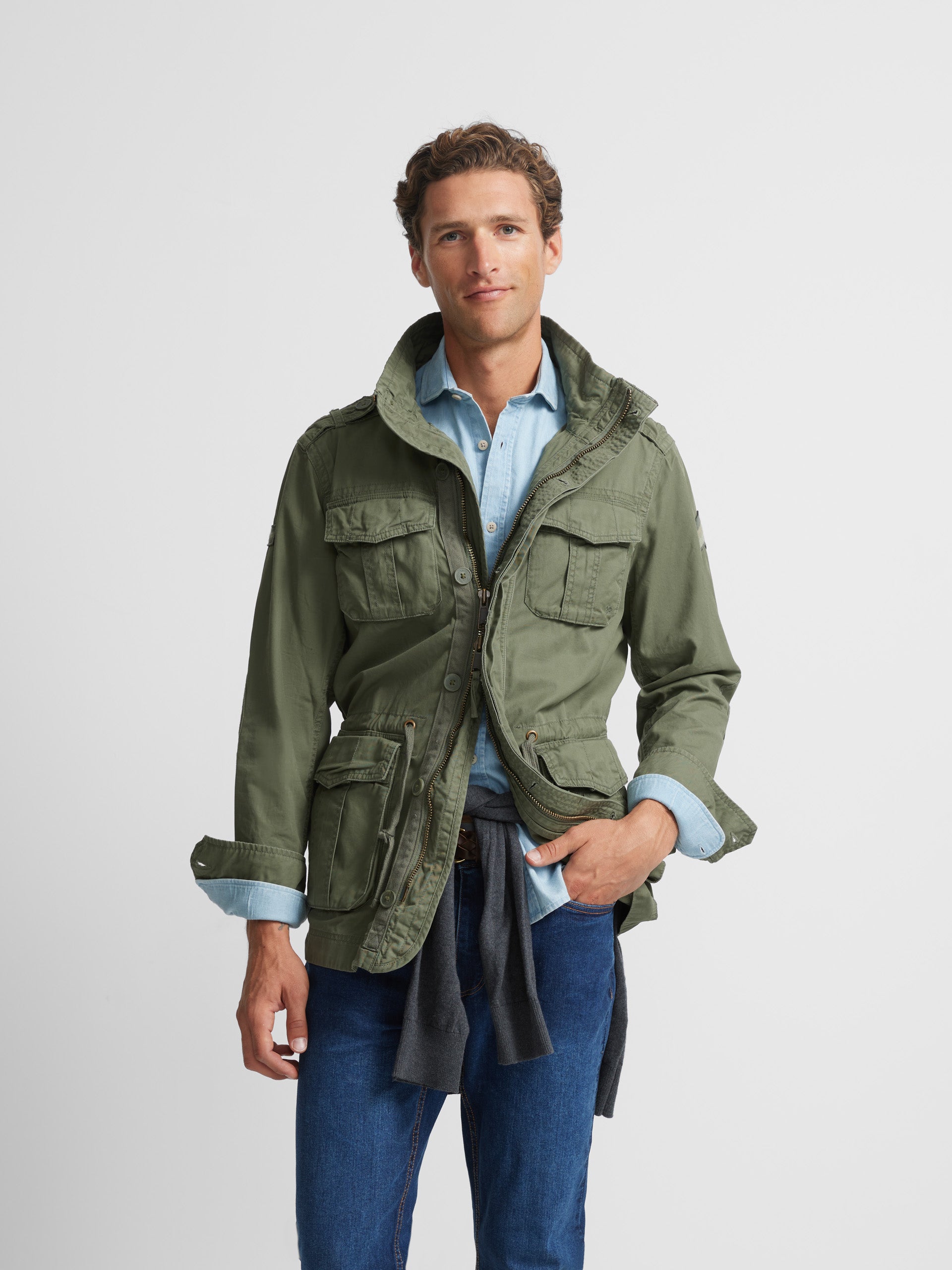 Green garment dye military jacket