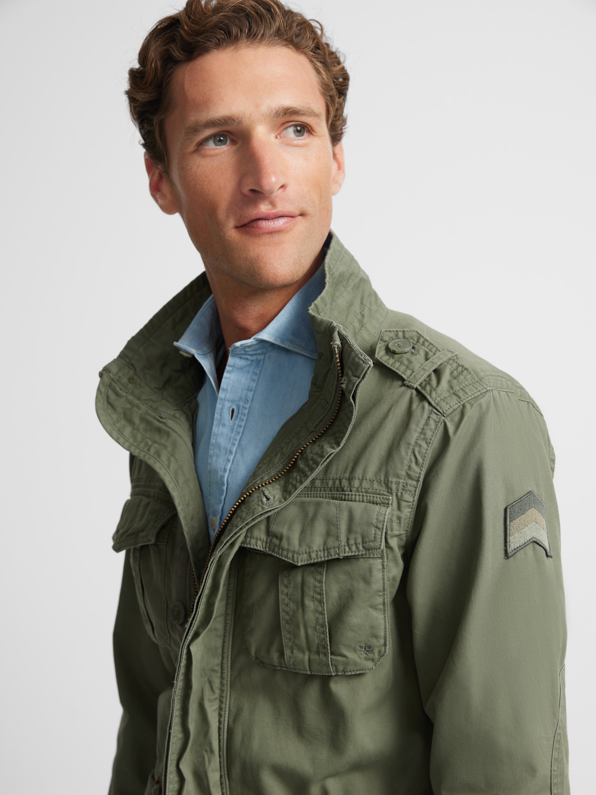 Green garment dye military jacket