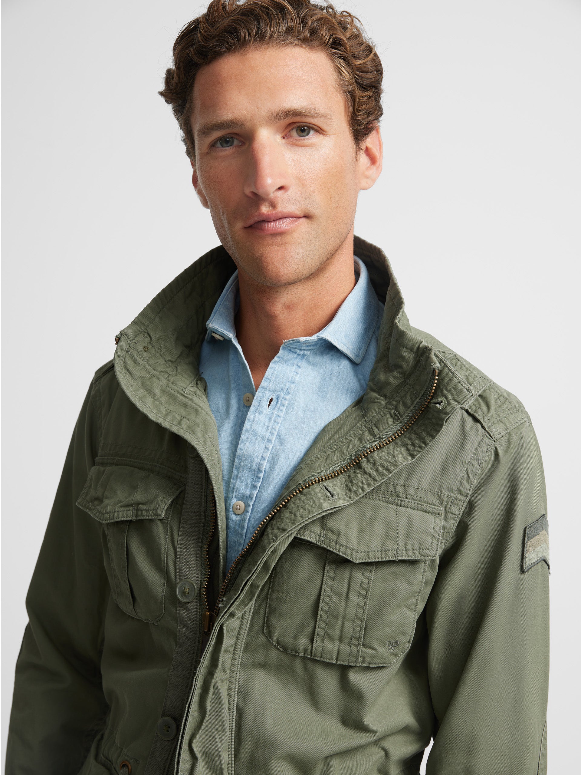 Green garment dye military jacket