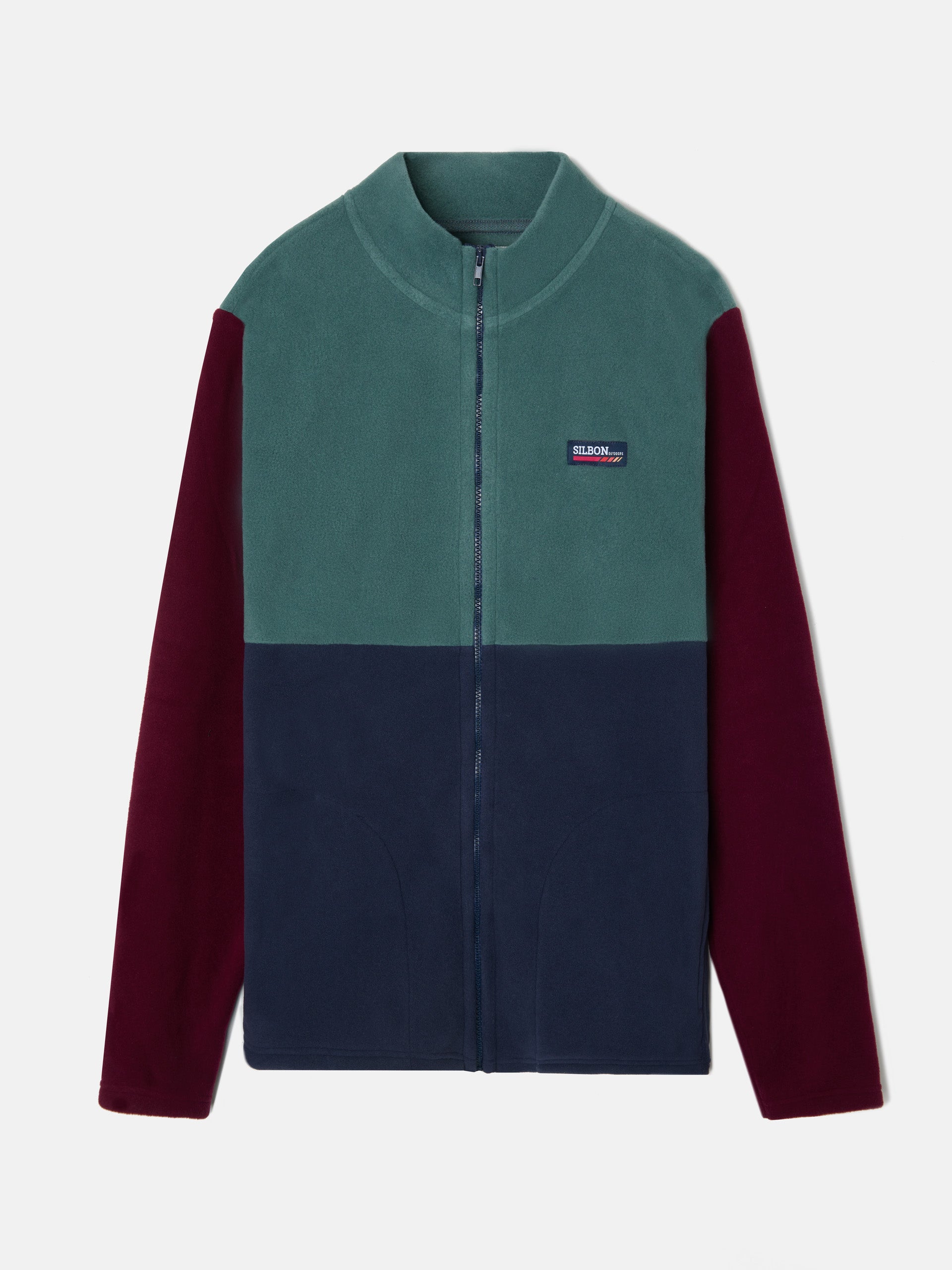 Multicolored fleece lining burgundy sleeves