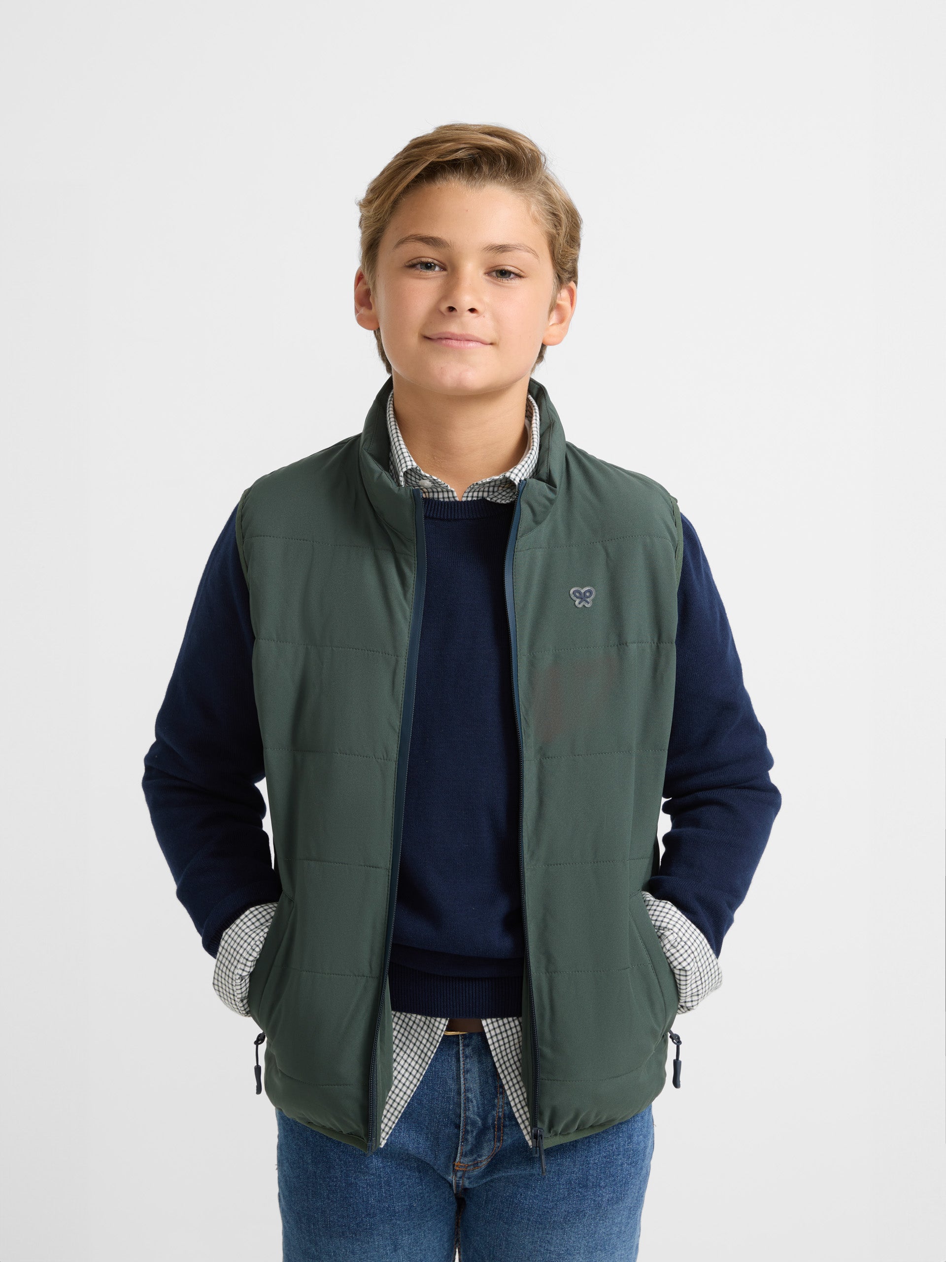 Green padded technical vest for kids