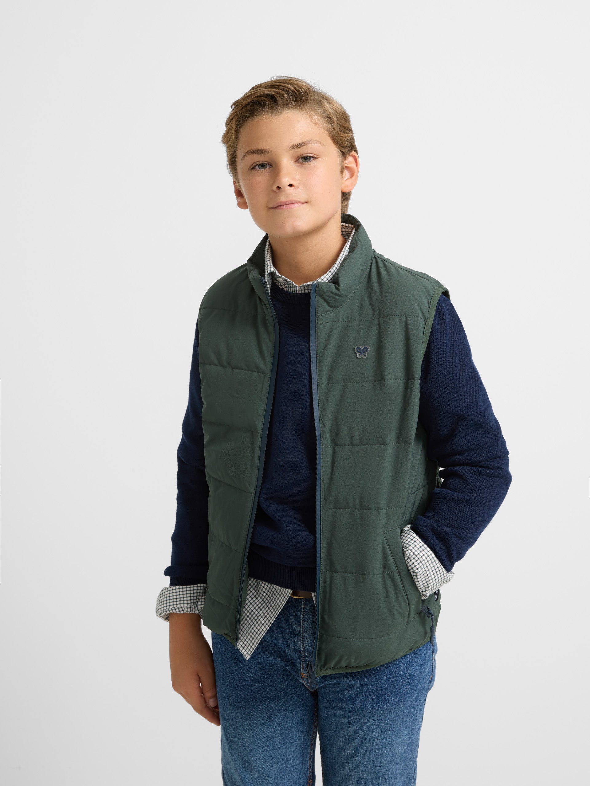 Green padded technical vest for kids