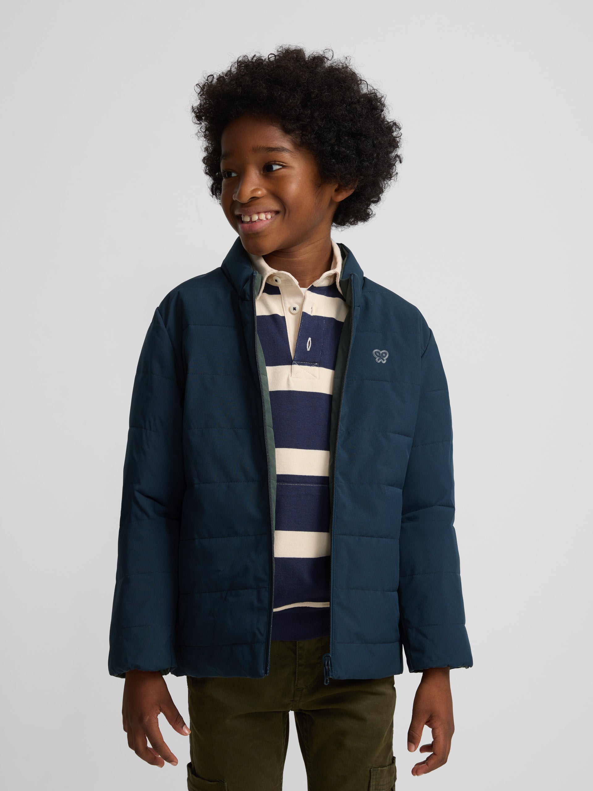 Reversible padded technical kids coat