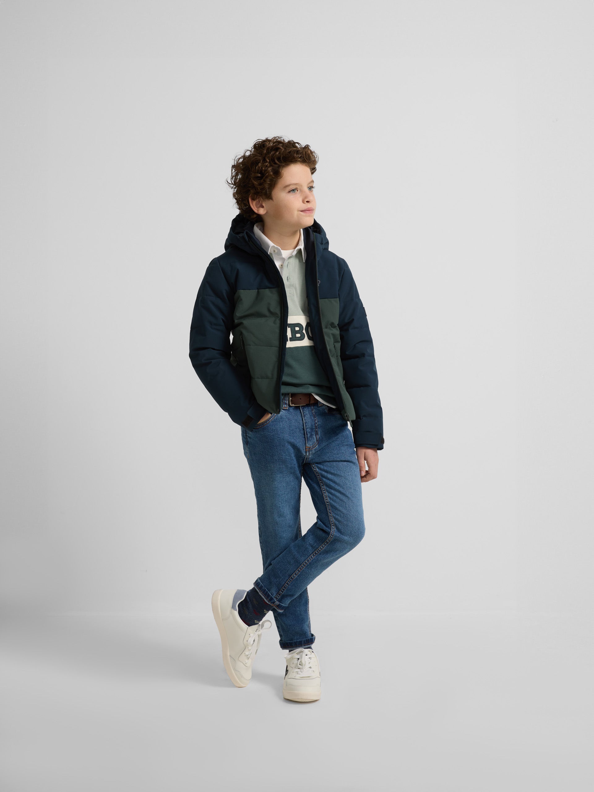 Manteau technique enfant à capuche bicolore