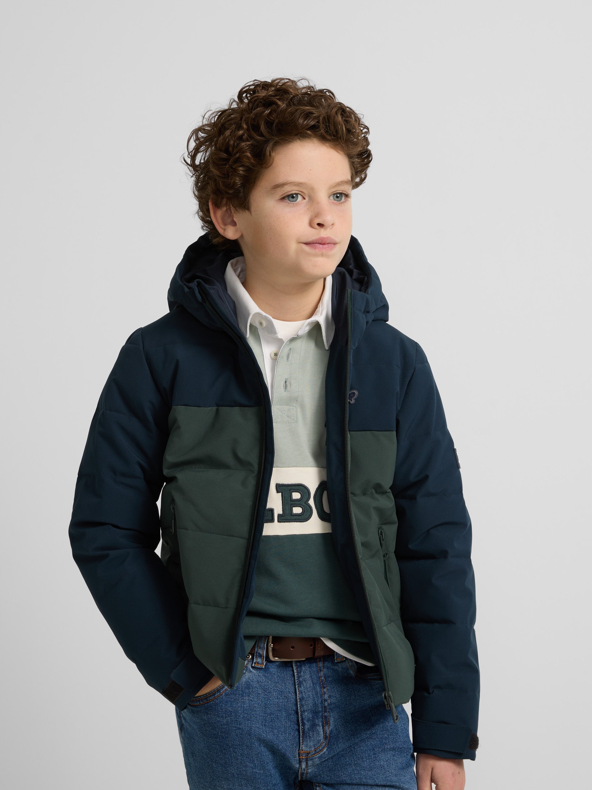 Manteau technique enfant à capuche bicolore