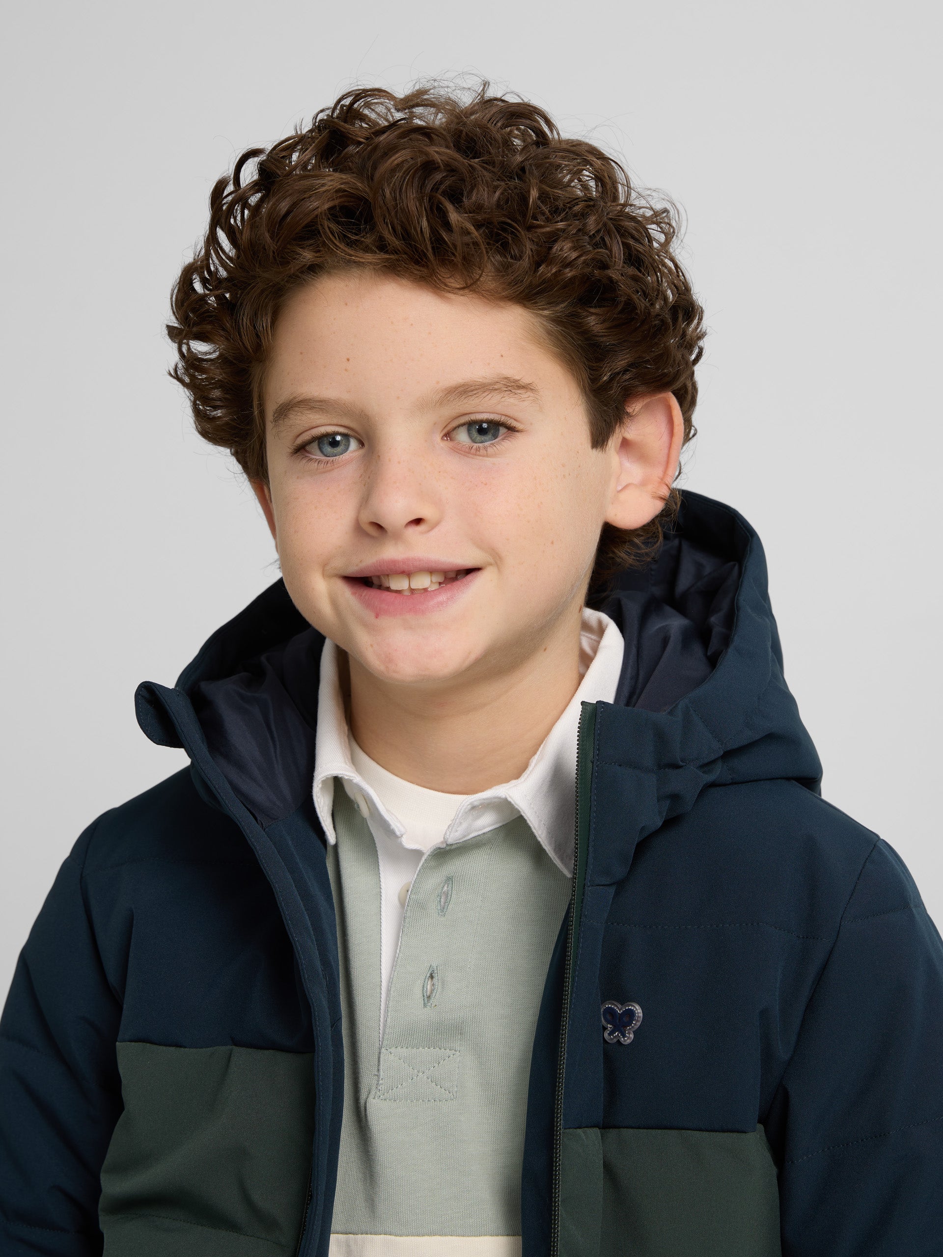 Manteau technique enfant à capuche bicolore