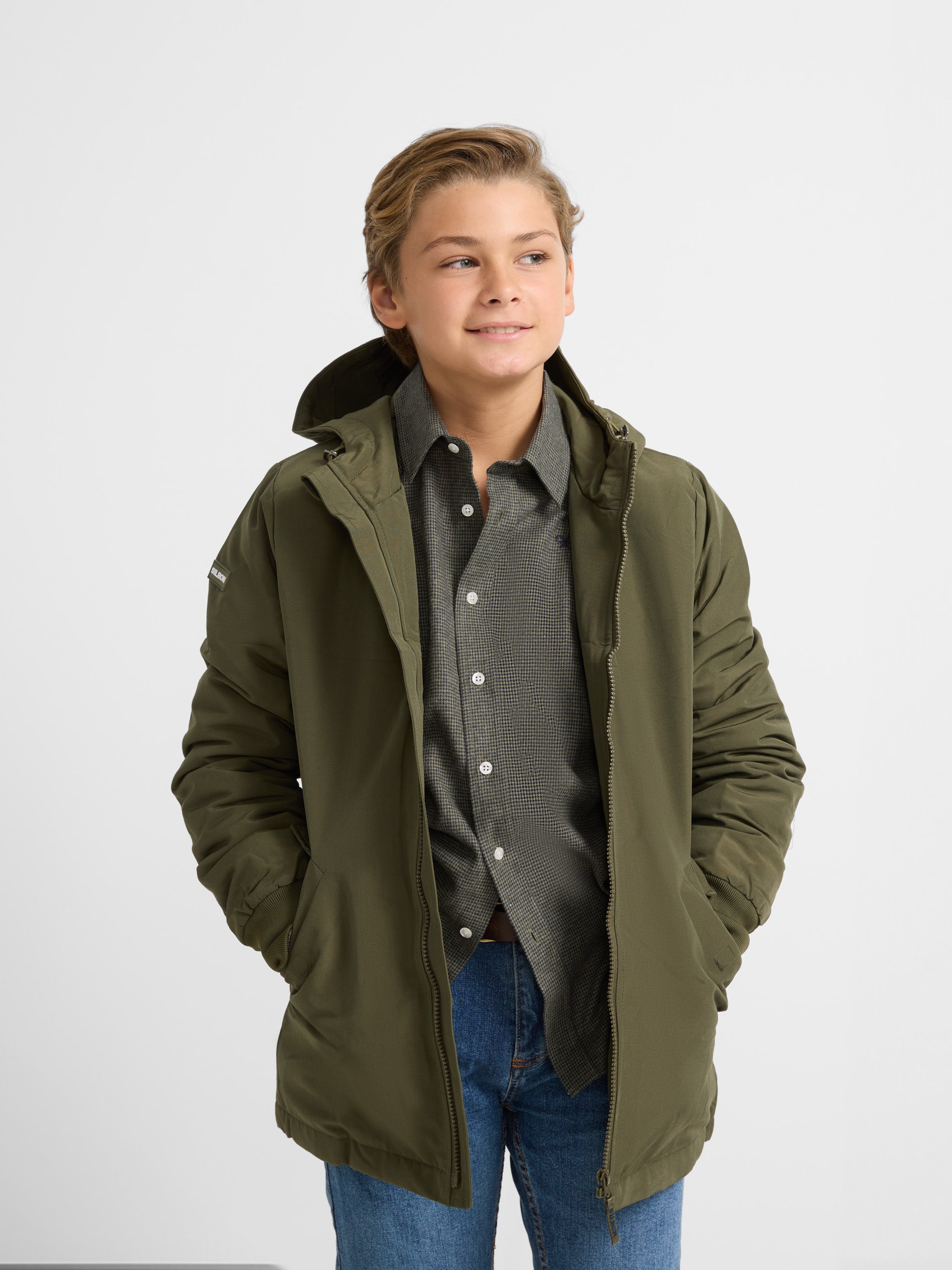 Parka technique enfant à capuche verte