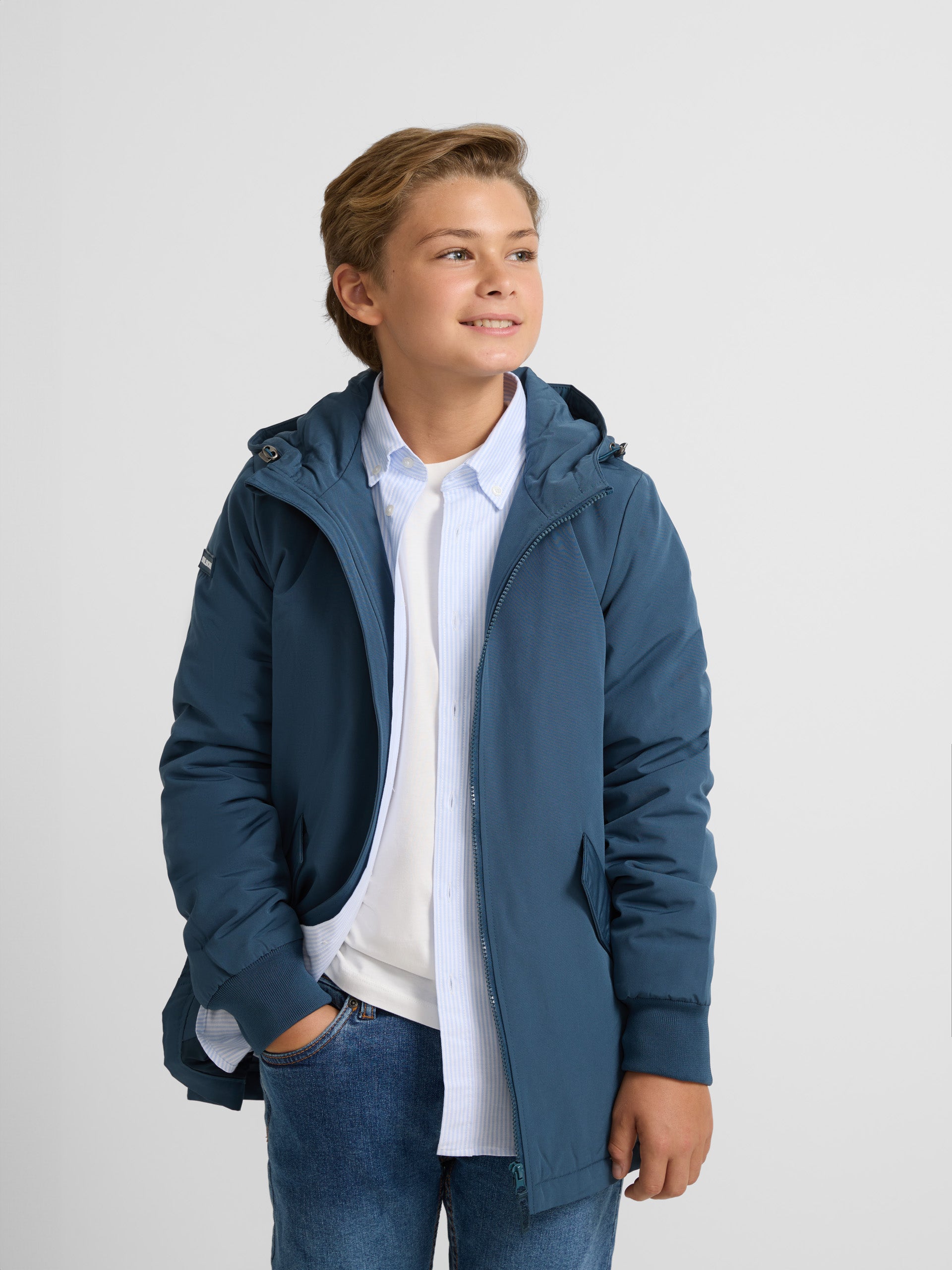 Parka technique enfant à capuche bleue