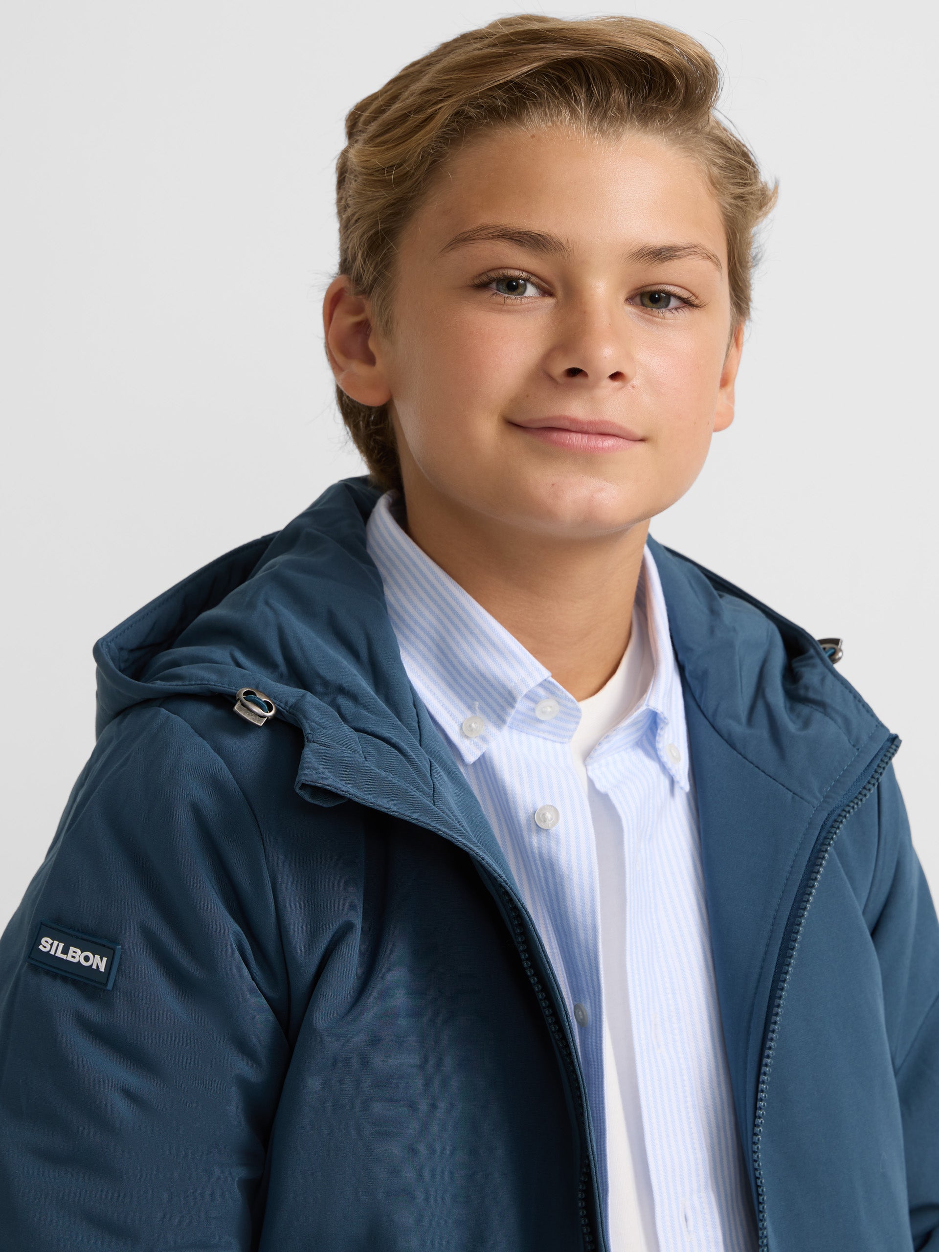 Parka technique enfant à capuche bleue