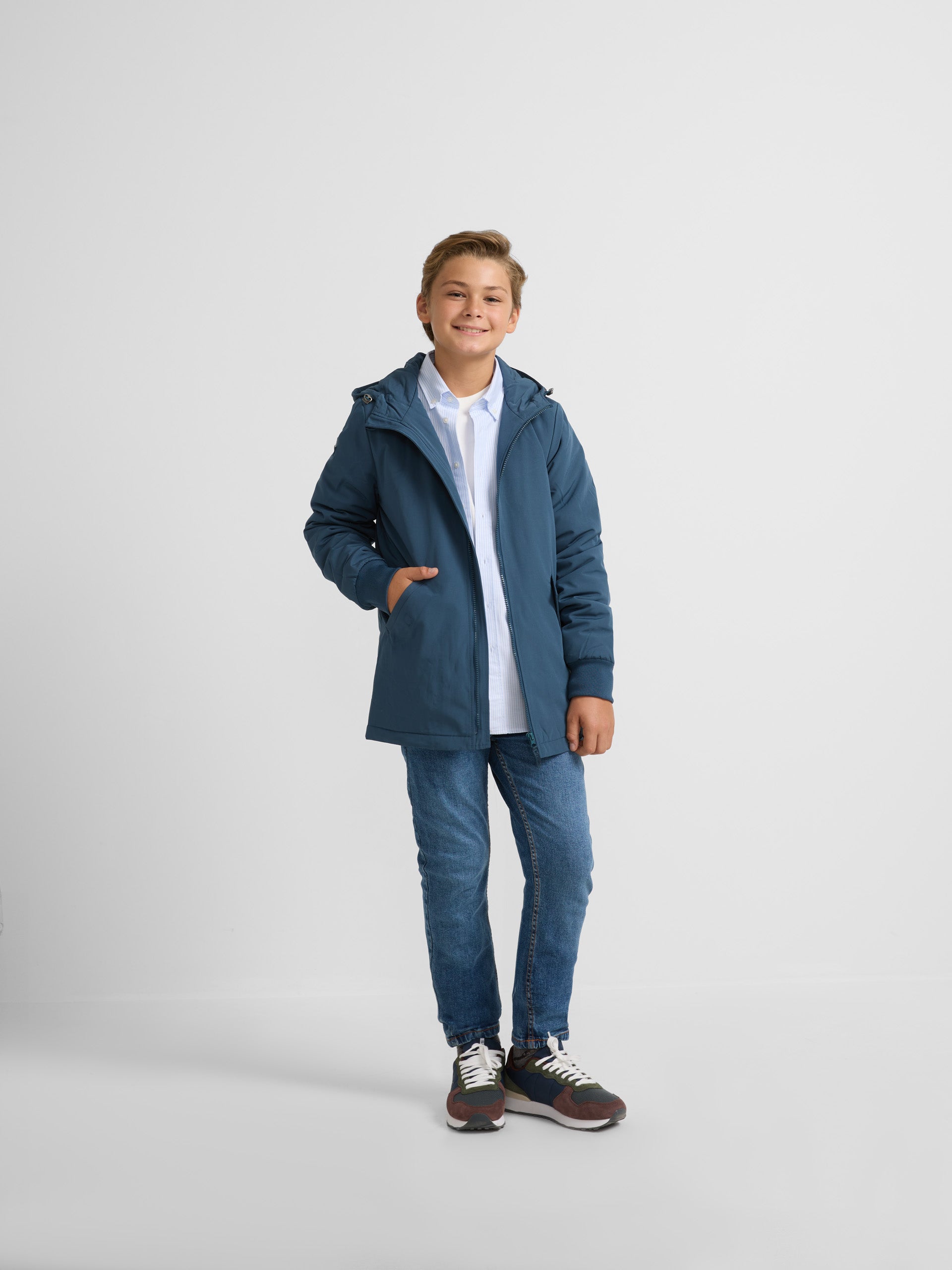 Parka technique enfant à capuche bleue