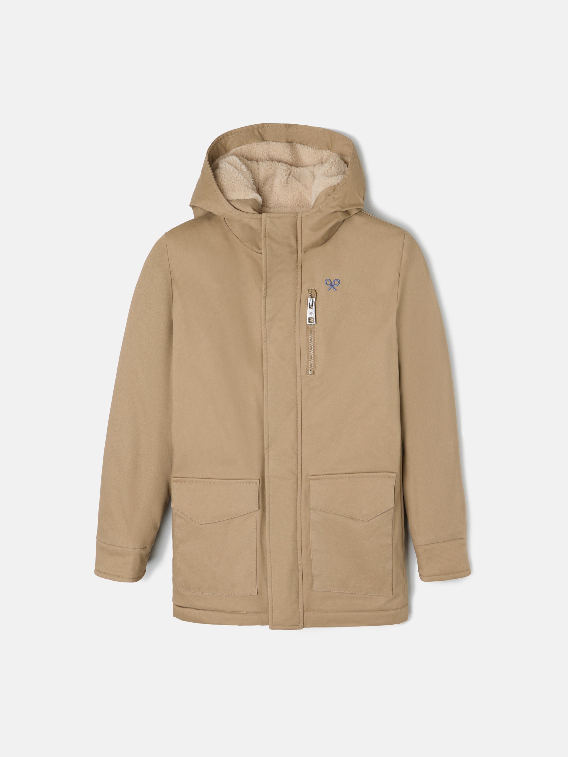 Manteau enfant à capuche, poches beige moyen