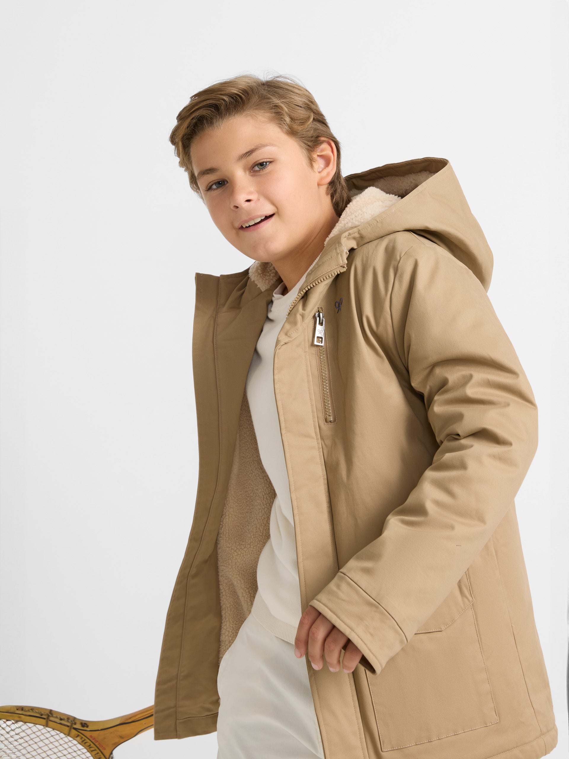 Manteau enfant à capuche, poches beige moyen