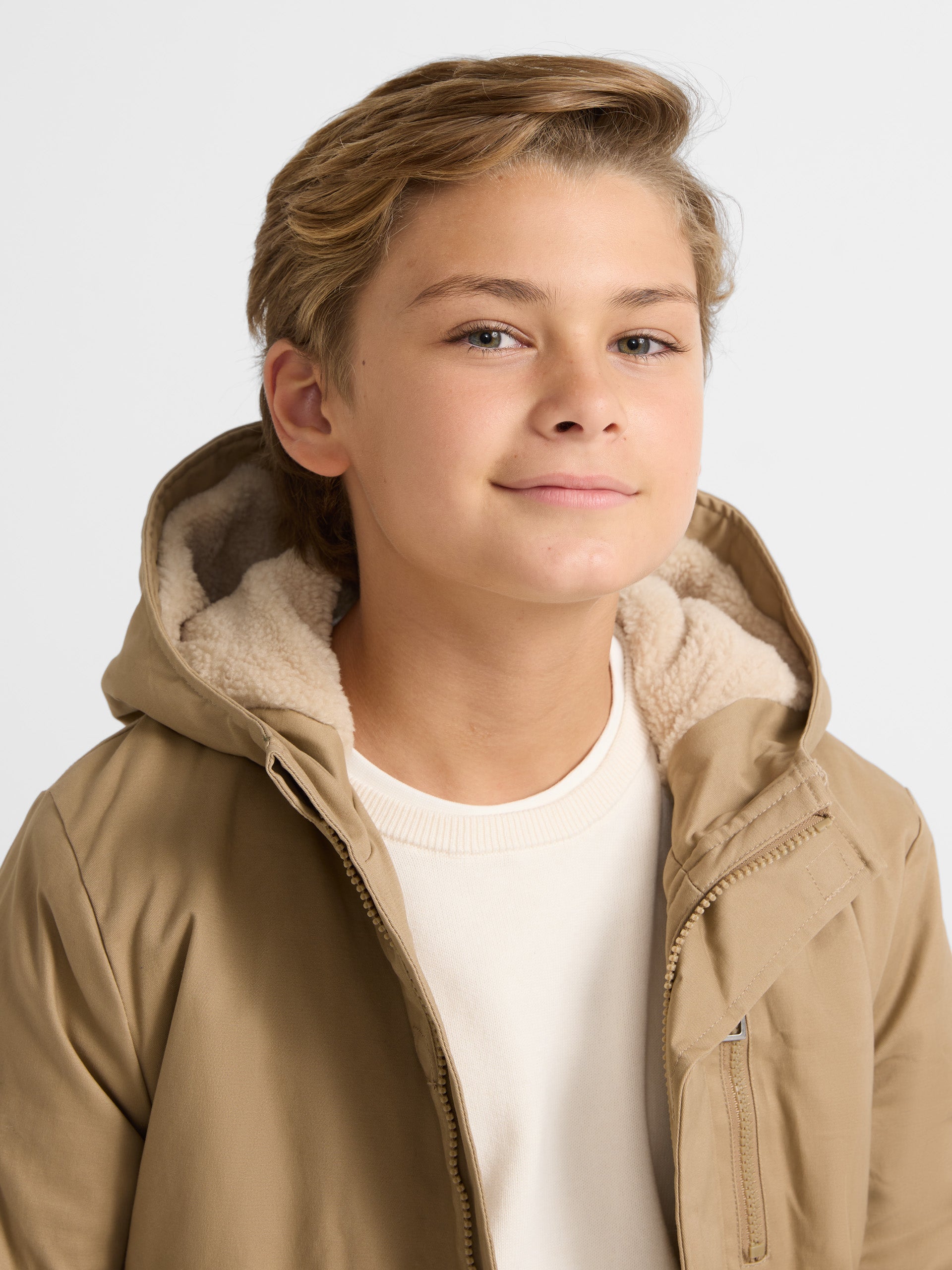 Manteau enfant à capuche, poches beige moyen