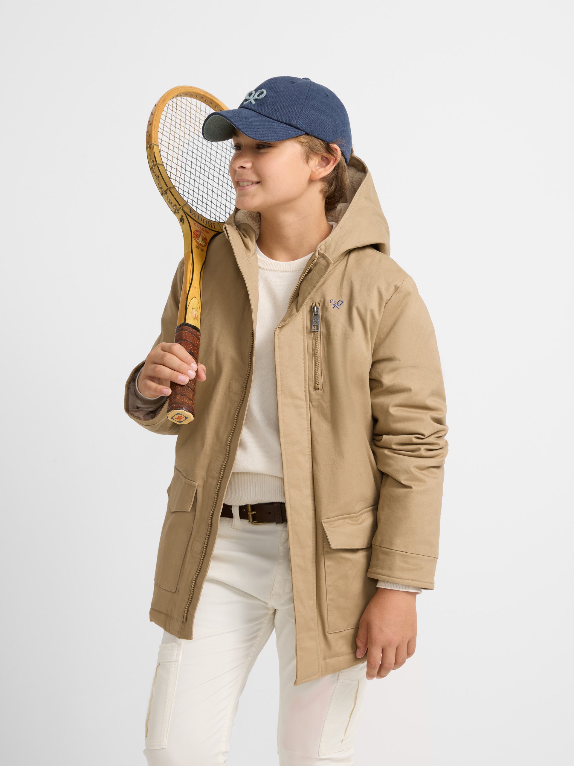 Manteau enfant à capuche, poches beige moyen