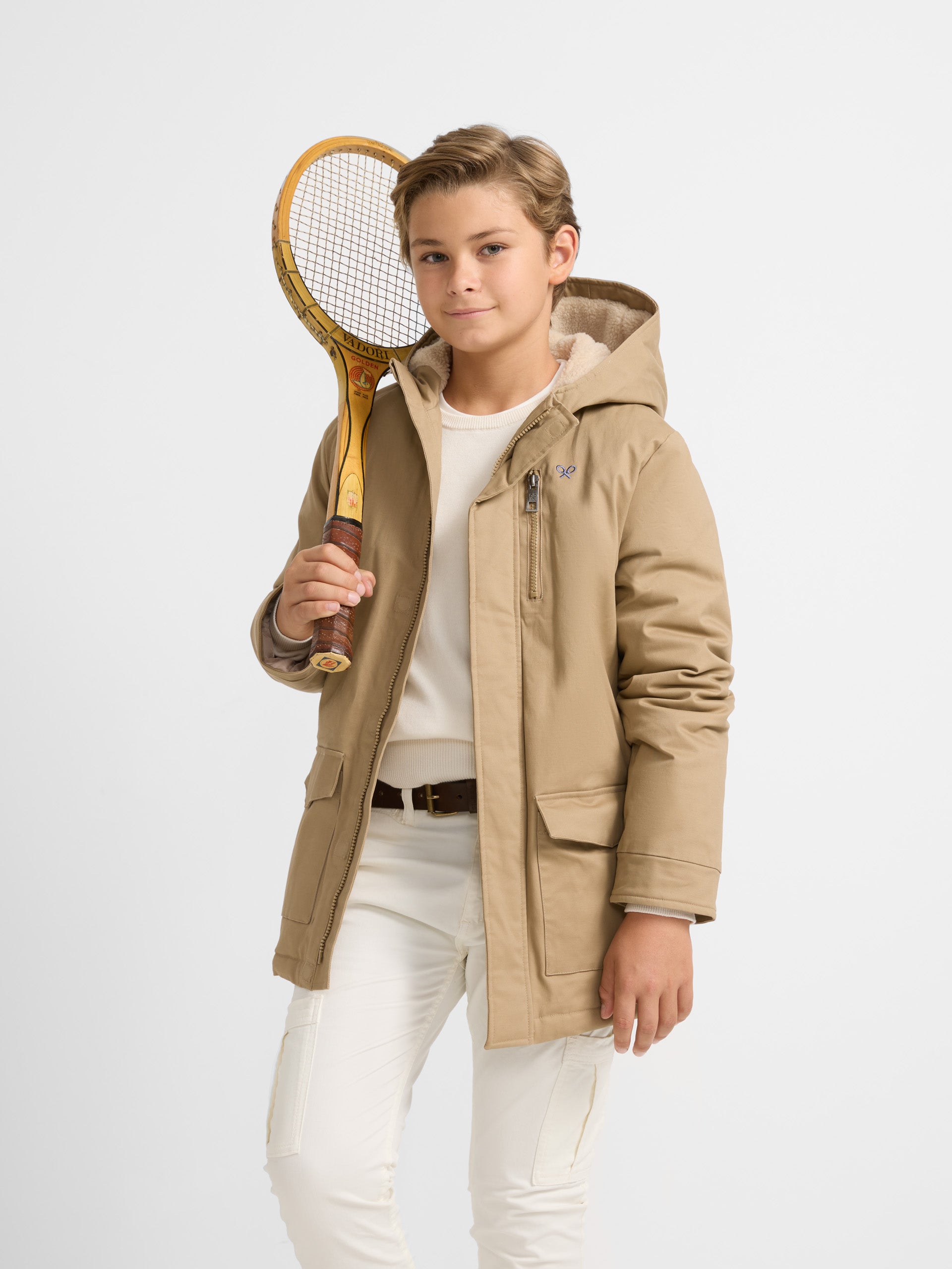 Manteau enfant à capuche, poches beige moyen