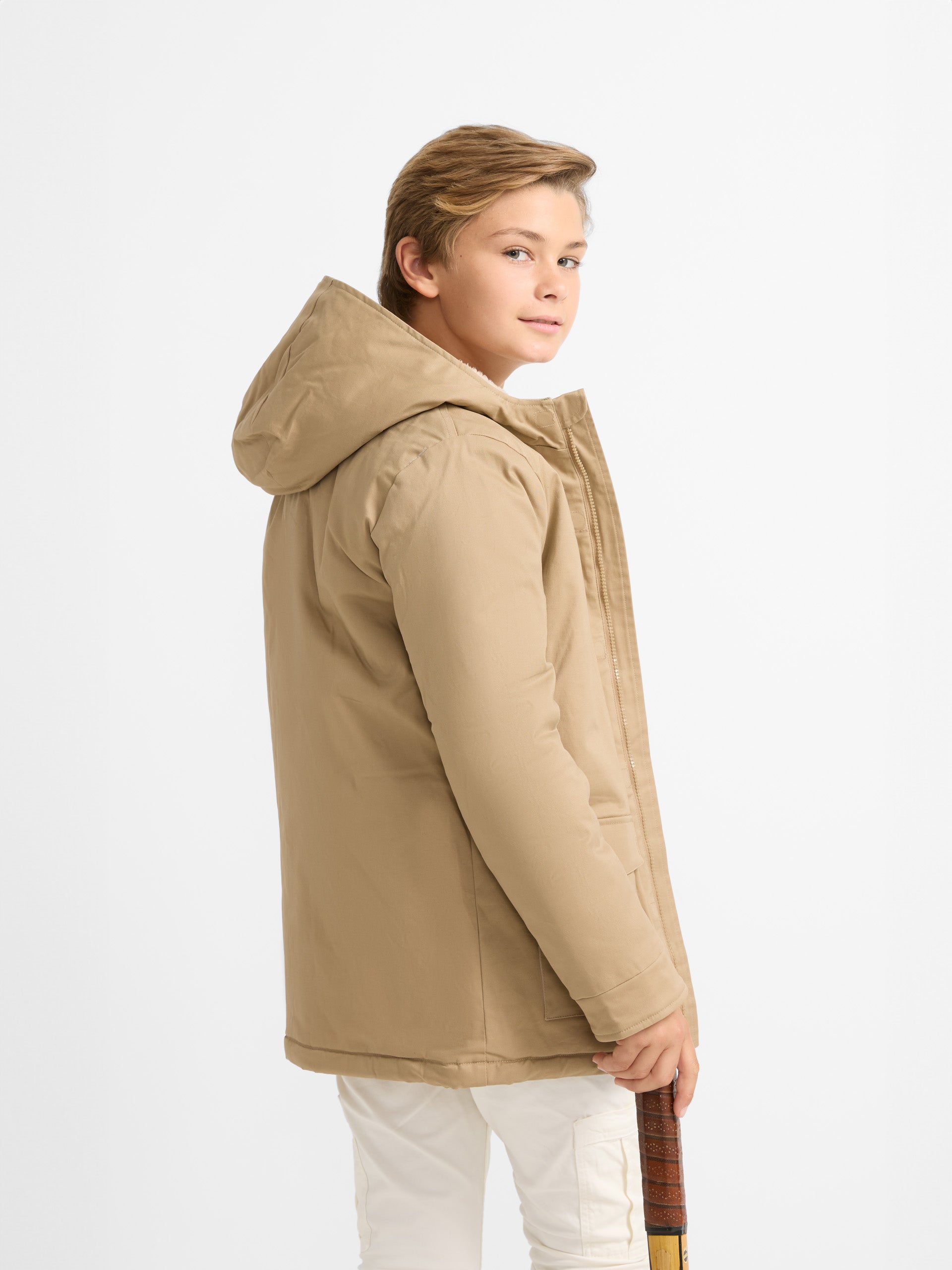 Manteau enfant à capuche, poches beige moyen