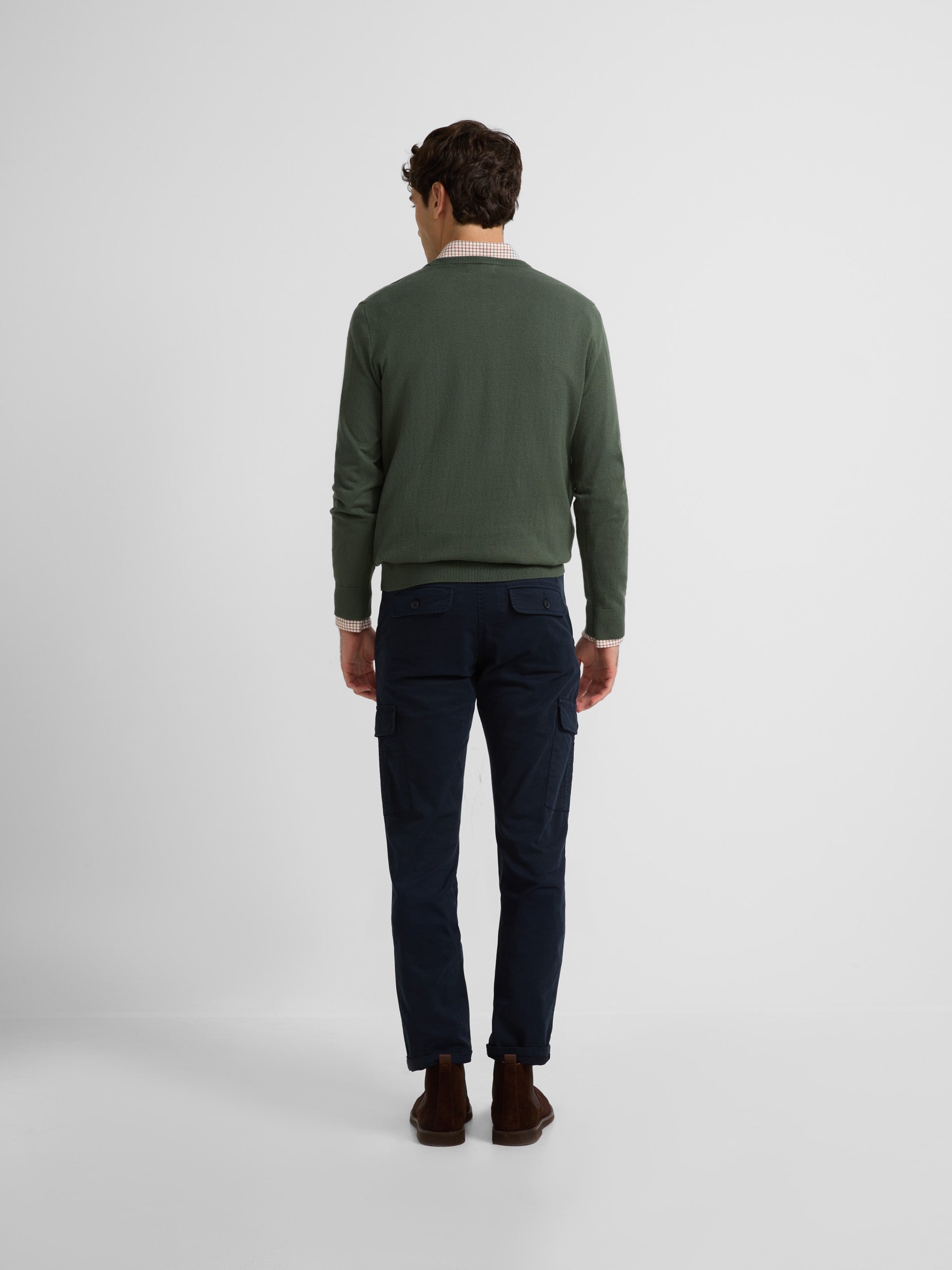 Medium green plain V-neck sweater