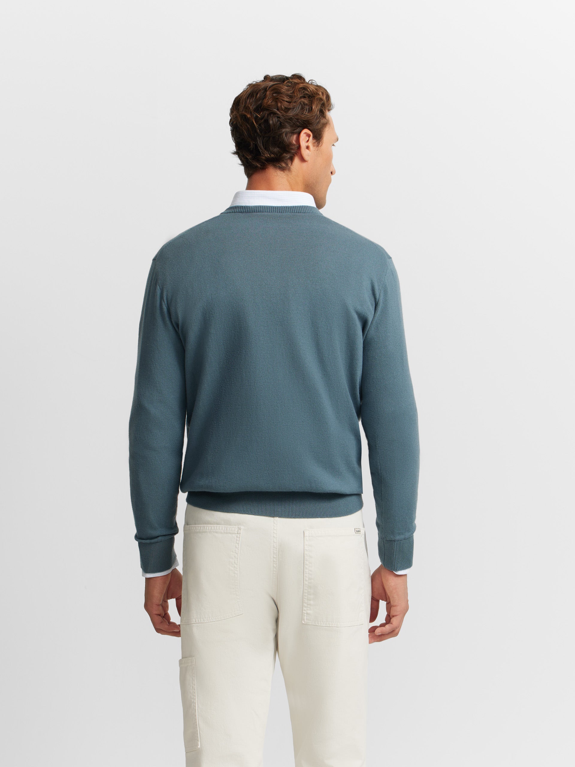 Plain V-neck sweater in grey green