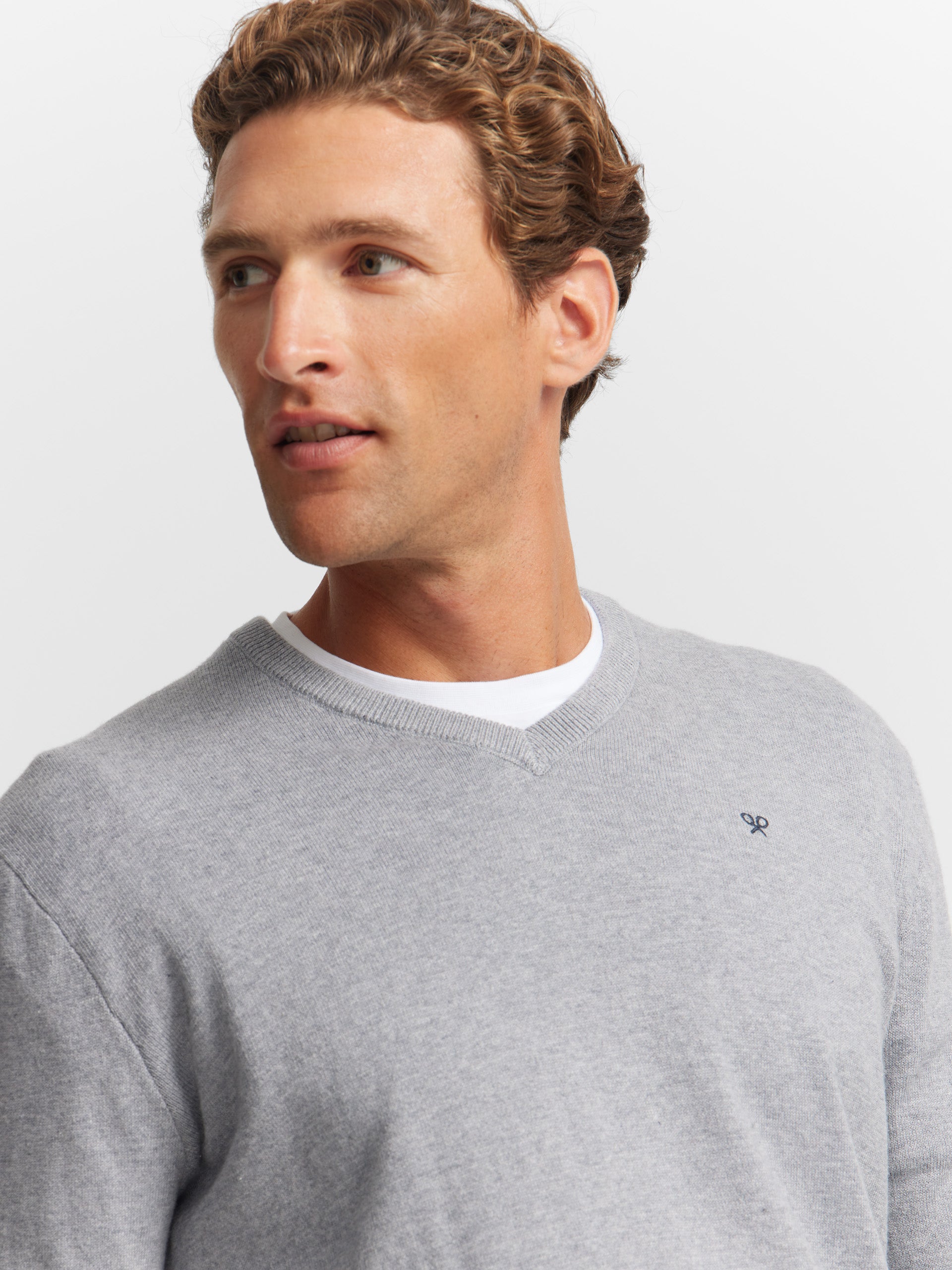 Plain light grey V-neck sweater