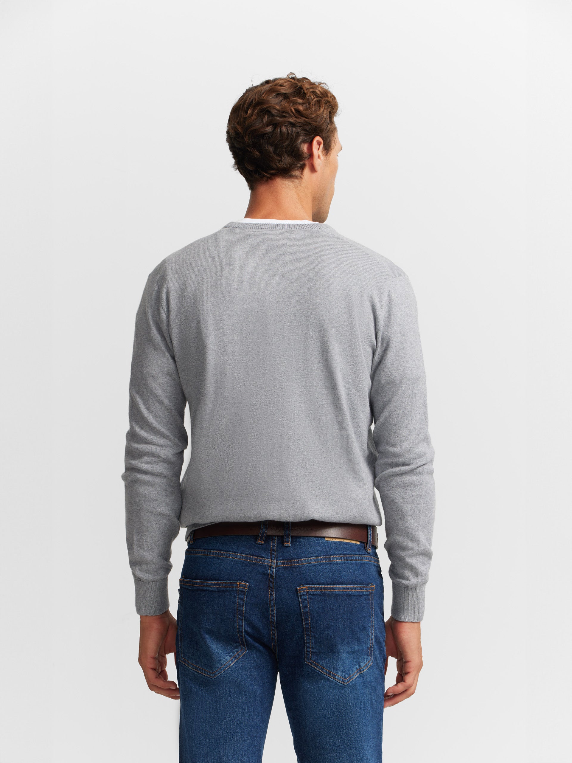 Plain light grey V-neck sweater