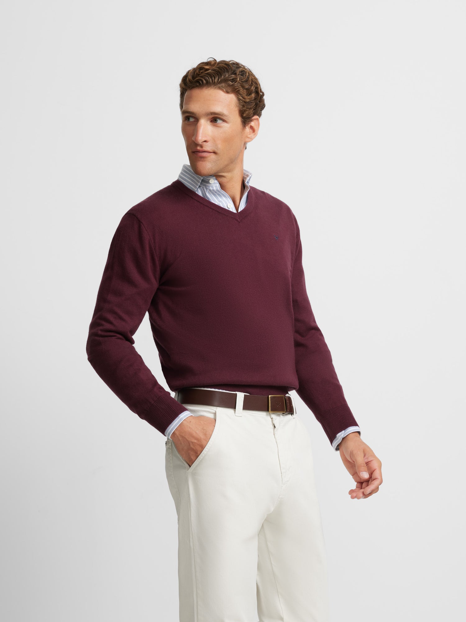 Plain burgundy V-neck sweater