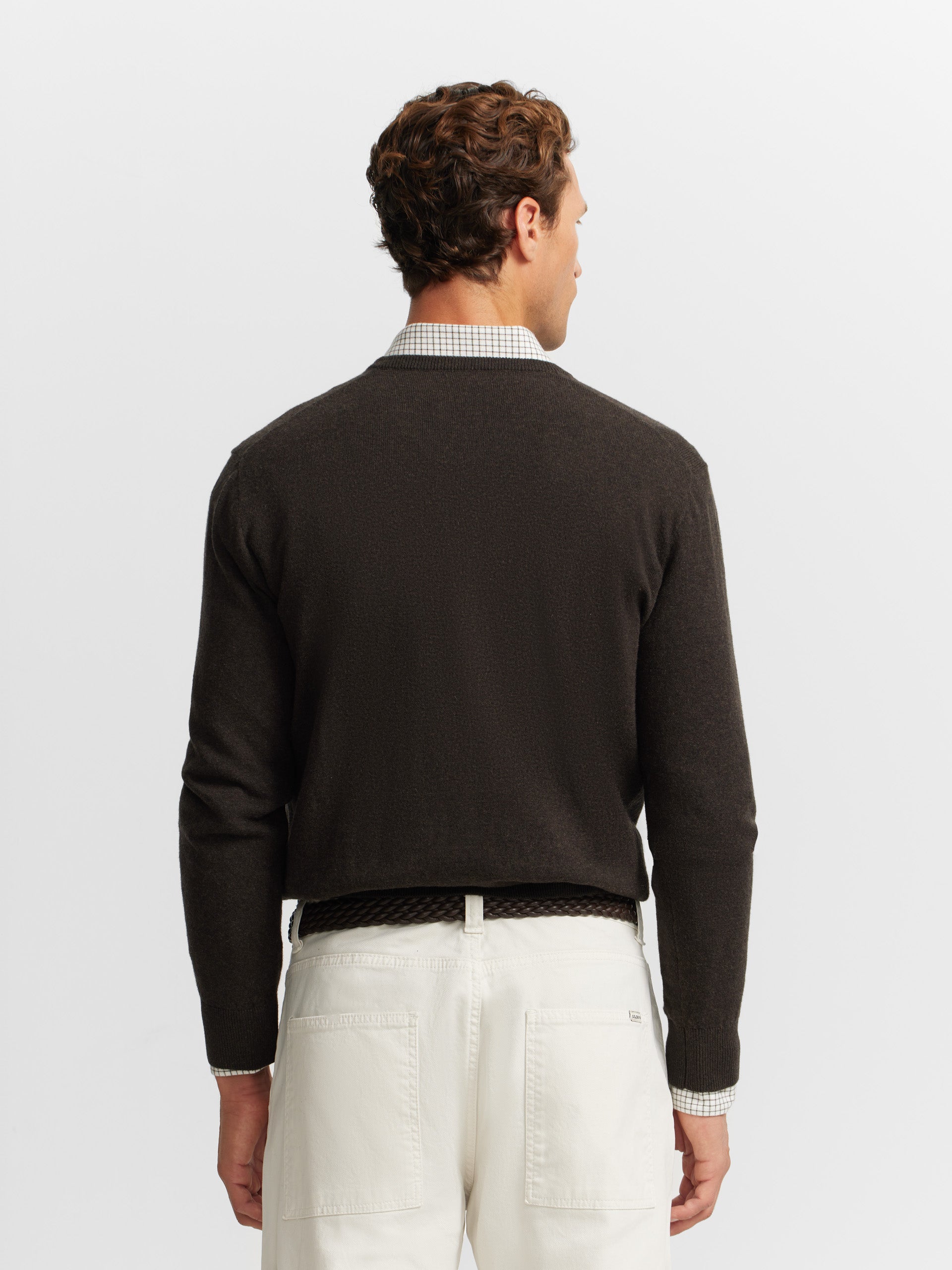 Plain brown V-neck sweater