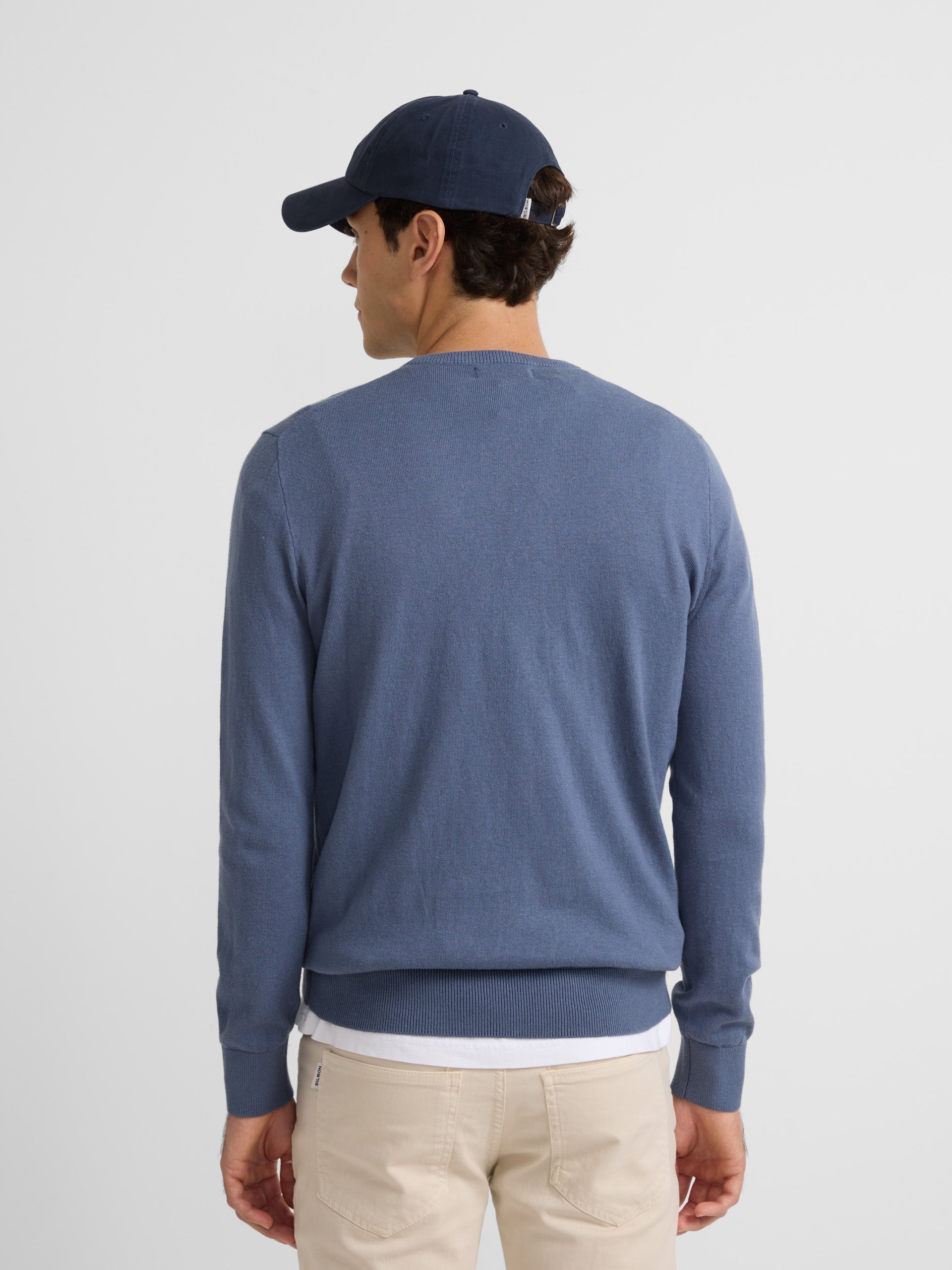 Plain light blue round neck sweater