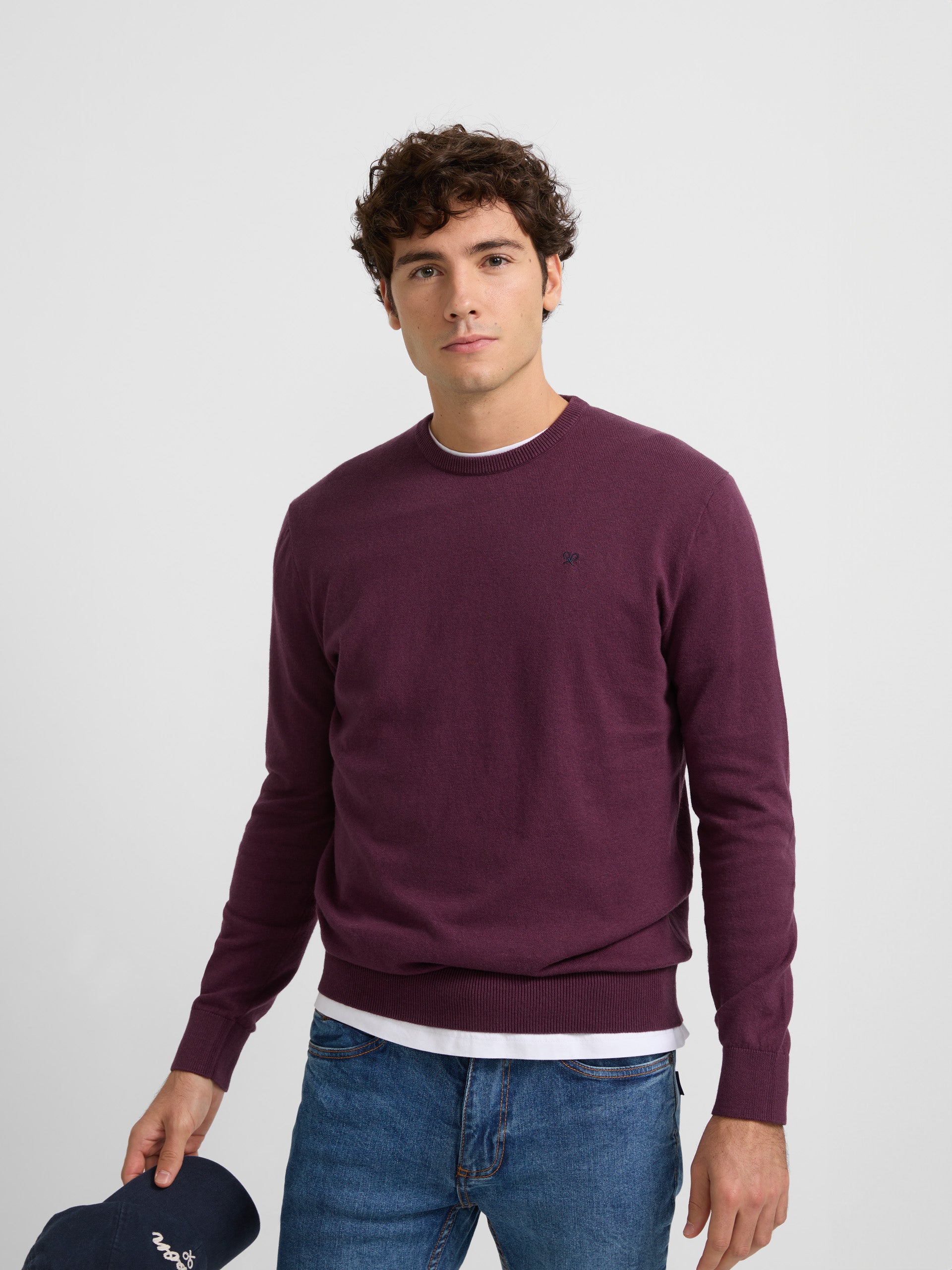 Pull uni col rond bordeaux