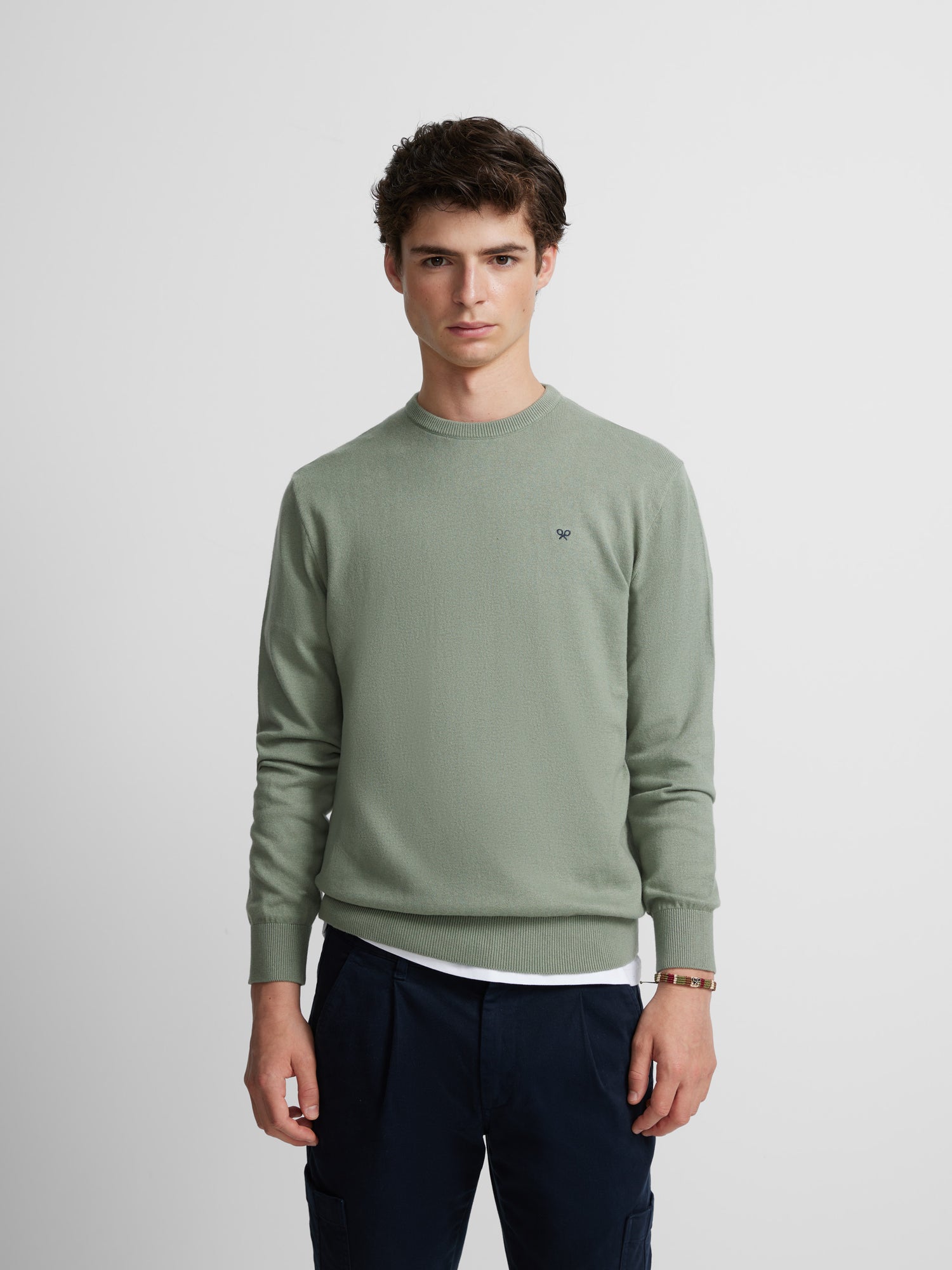 Plain round neck jersey in green